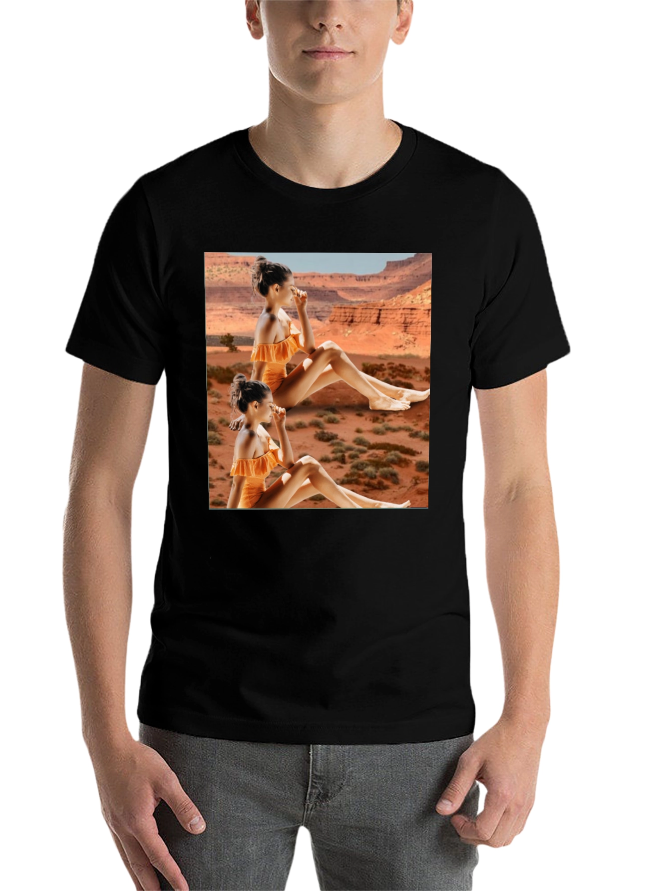 Black Trendy Black T-Shirt with Unique Desert Graphic Design view 7