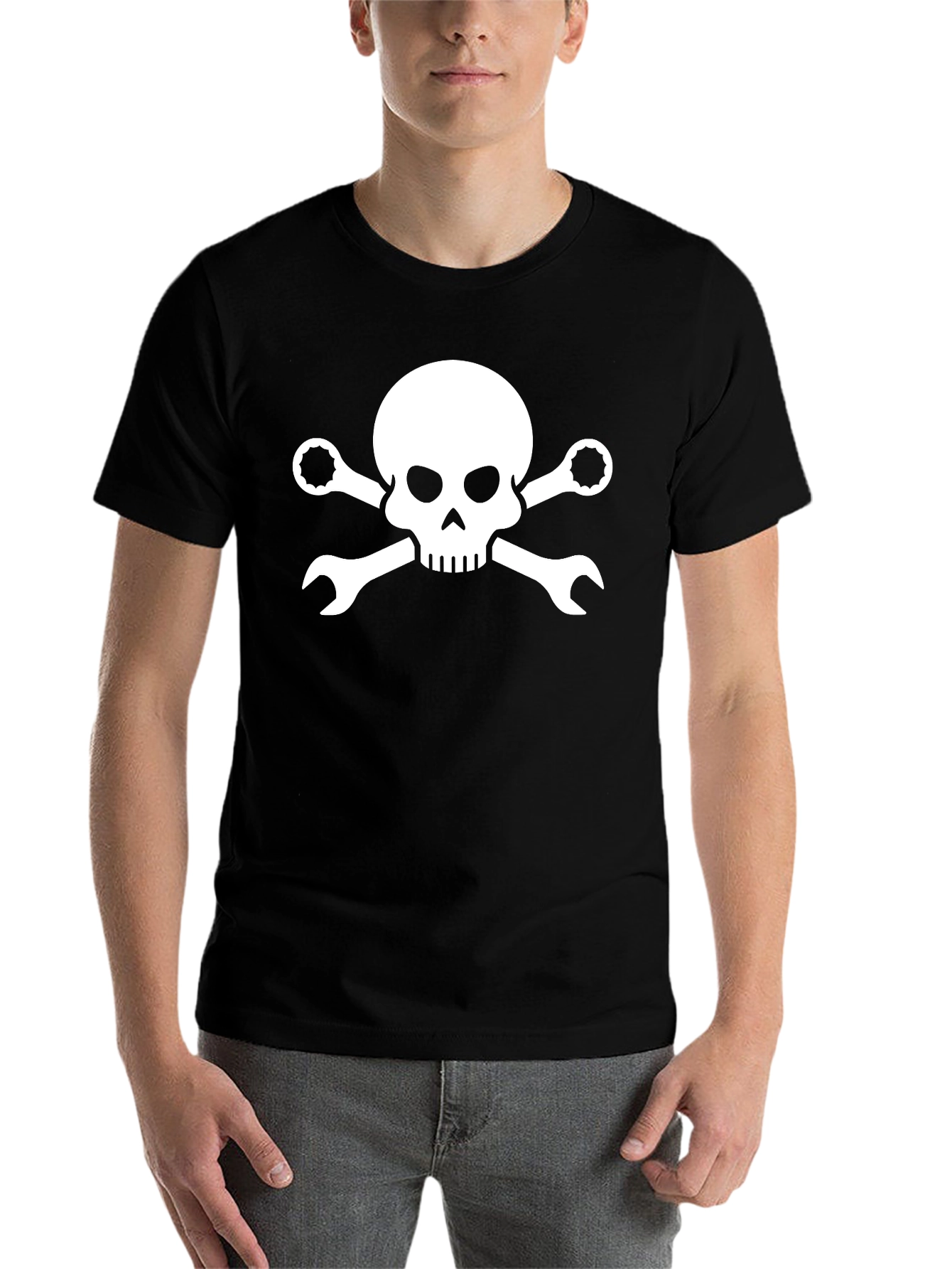 Black Skull & Wrenches Graphic Tee - Mechanic's Humor view 7