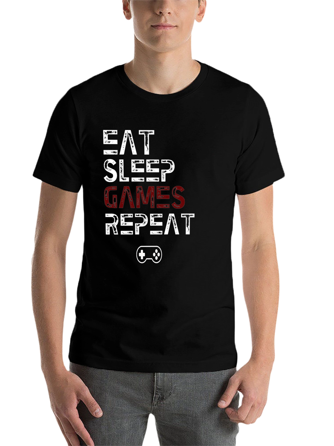 Black Eat Sleep Games Repeat Gamer T-Shirt view 7