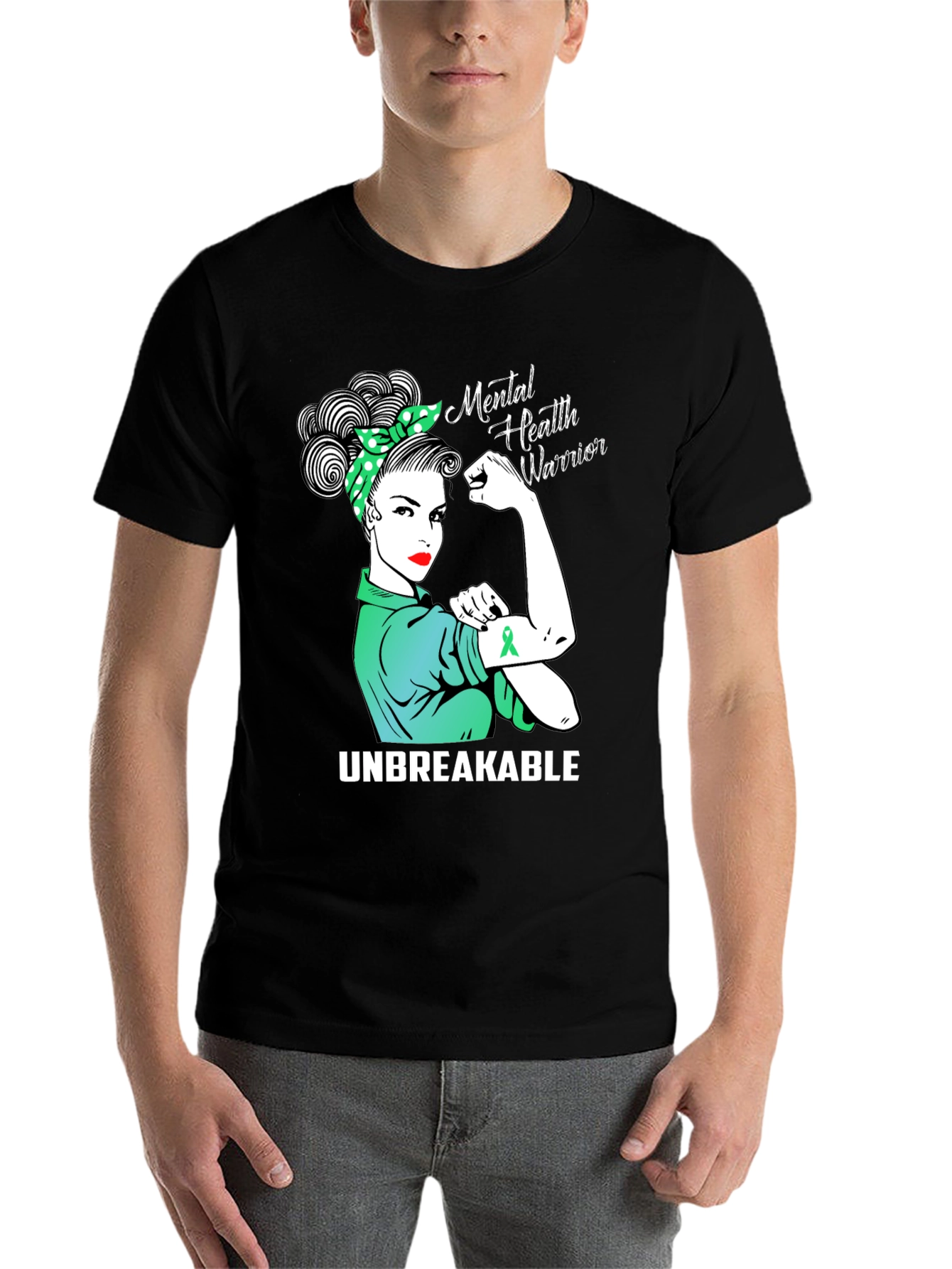 Black Mental Health Warrior Unbreakable T-Shirt view 7
