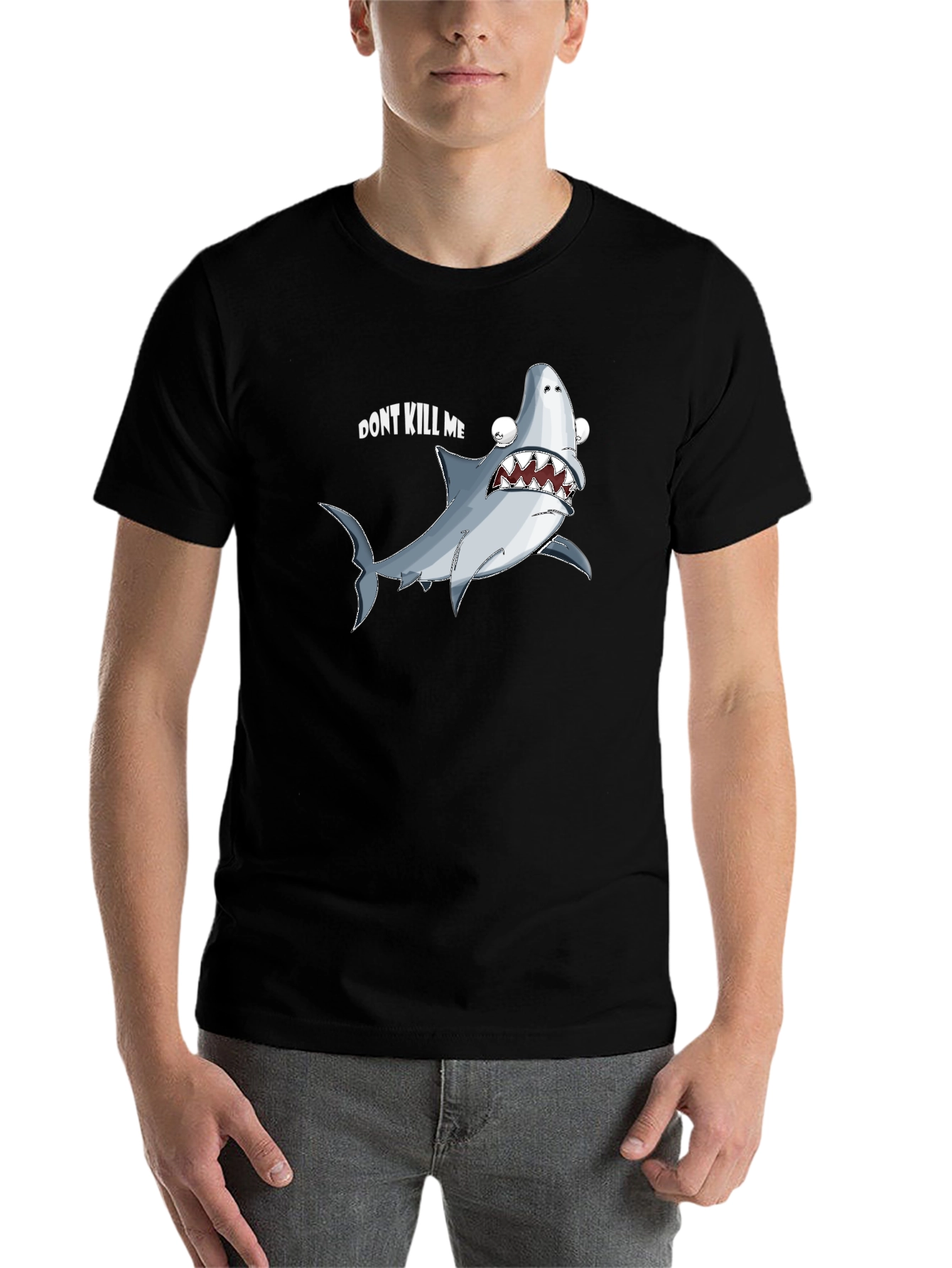 Black Funny Shark Graphic Tee - "Don't Kill Me" view 7