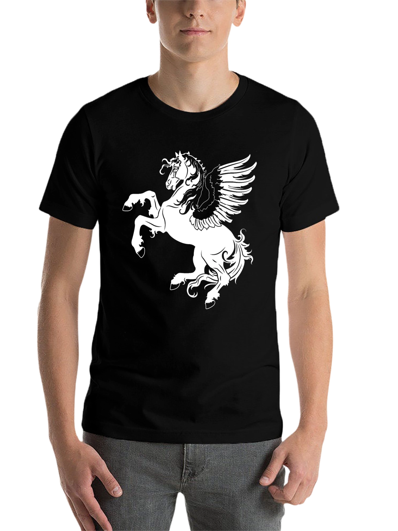 Black Black Pegasus Graphic Tee | Men's Casual Shirt view 7