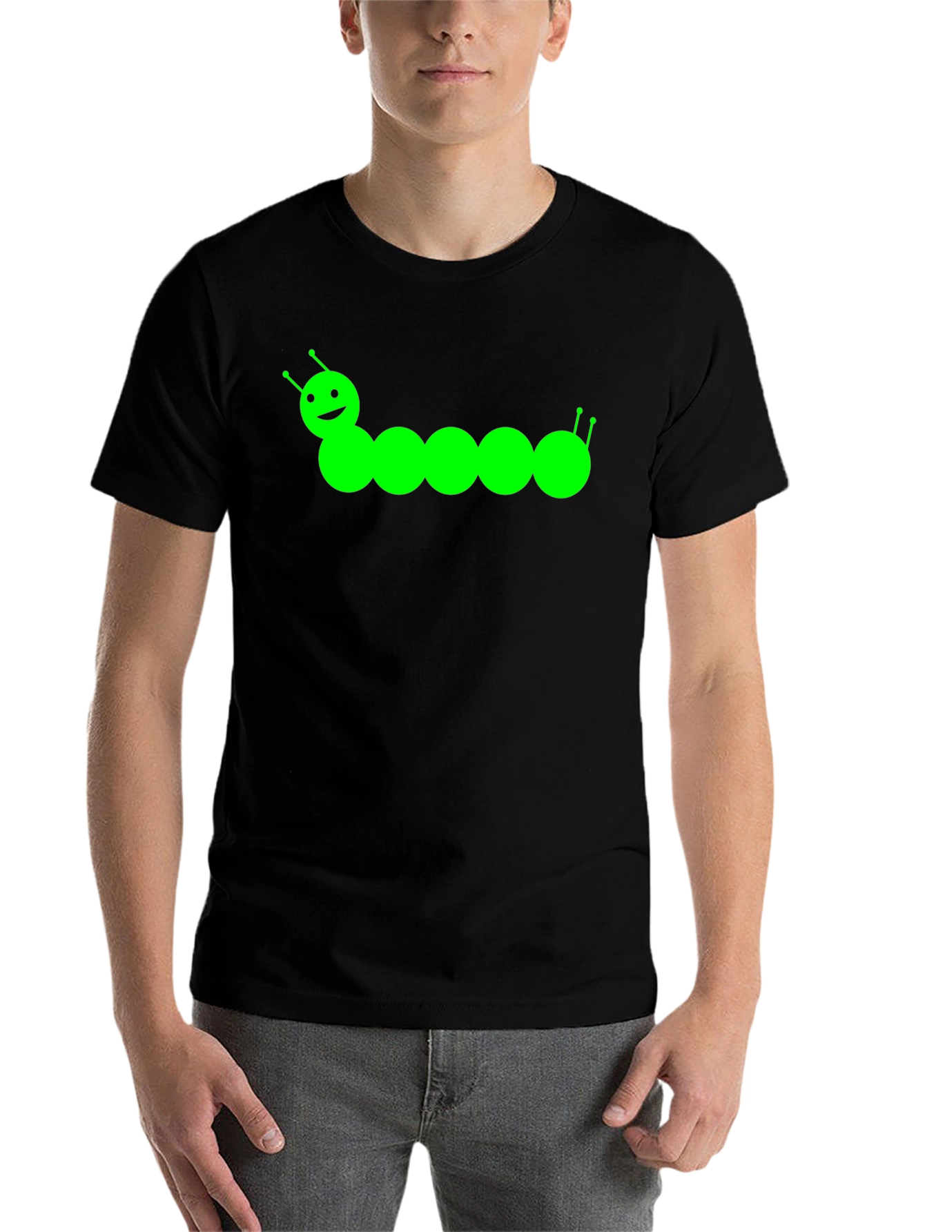 Black Cute Caterpillar Graphic Tee - Black Cotton T-Shirt view 7