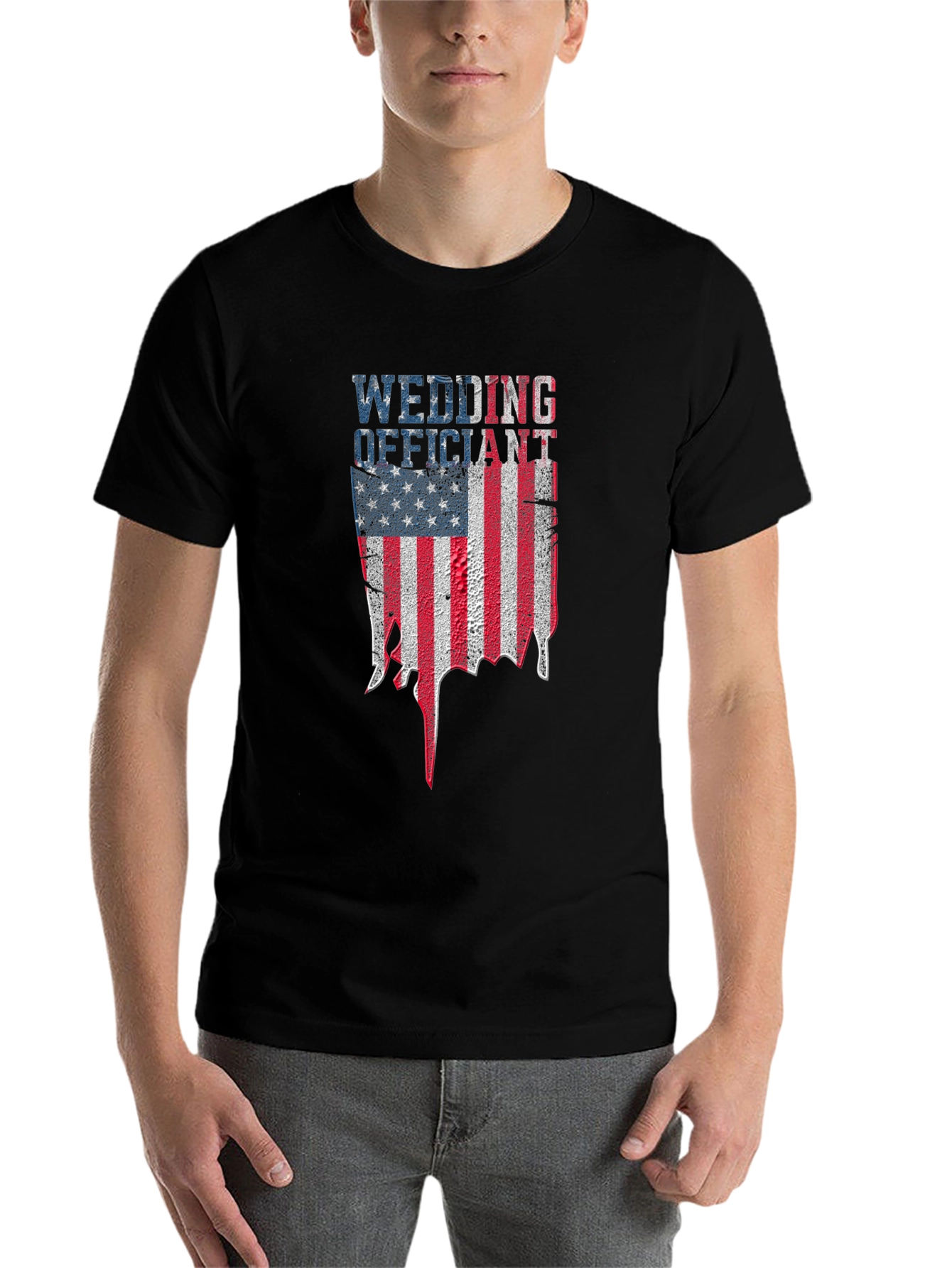 Black Wedding Officiant American Flag T-Shirt view 7