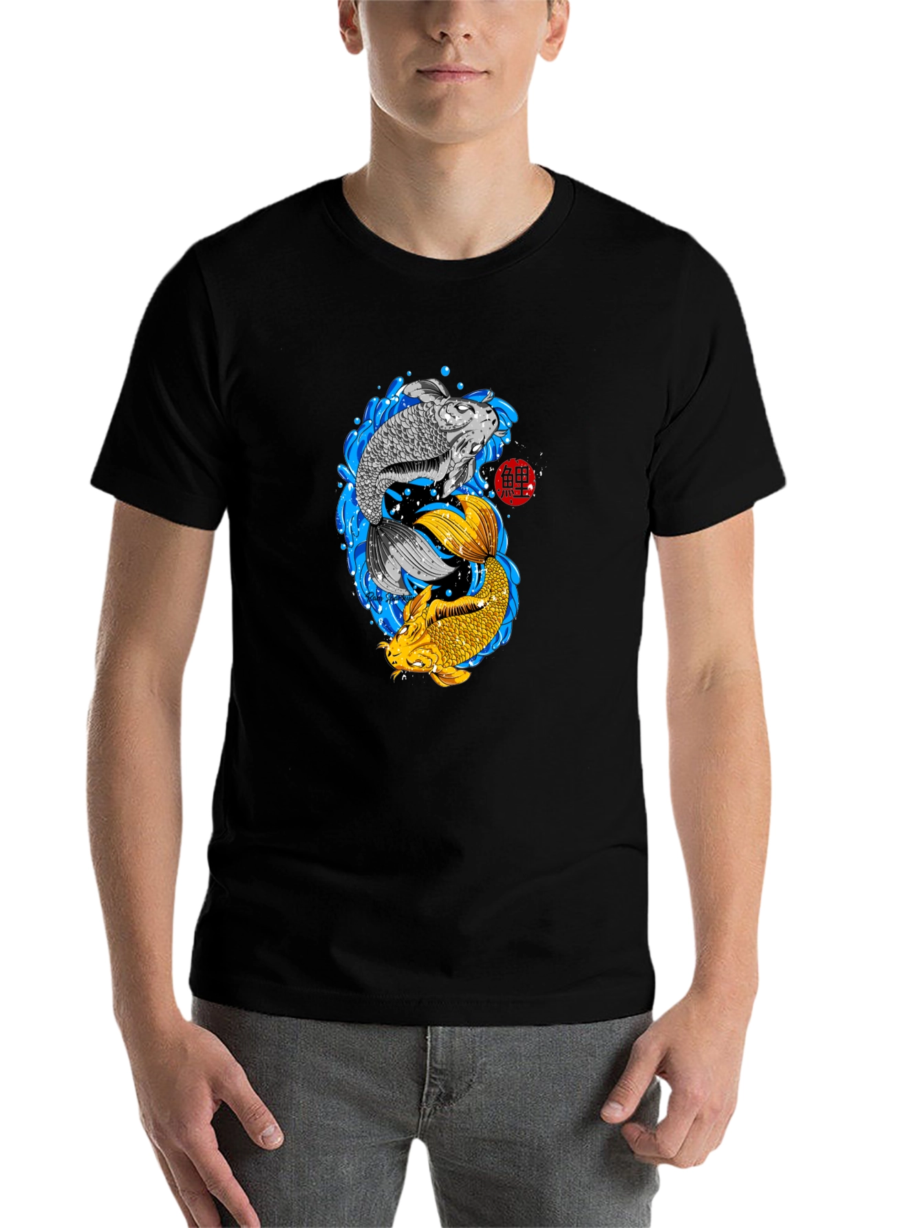 Black Yin Yang Koi Fish Graphic T-Shirt view 7