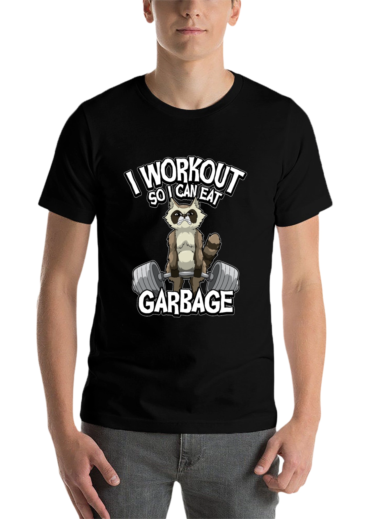 Black Workout Raccoon Graphic T-Shirt - Gym Humor view 7