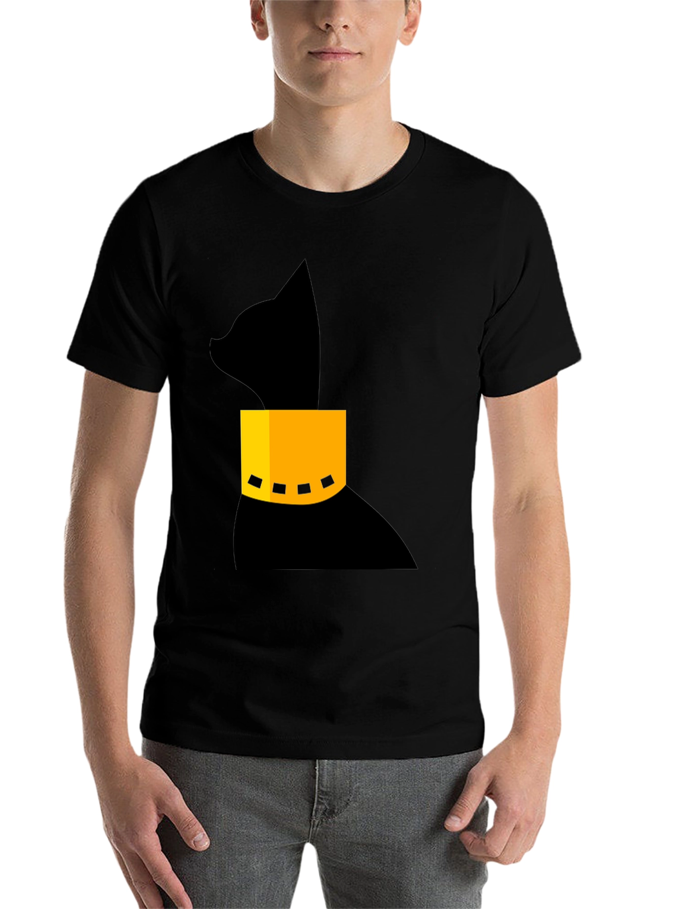 Black Modern Black Cat T-Shirt with Geometric Collar view 7