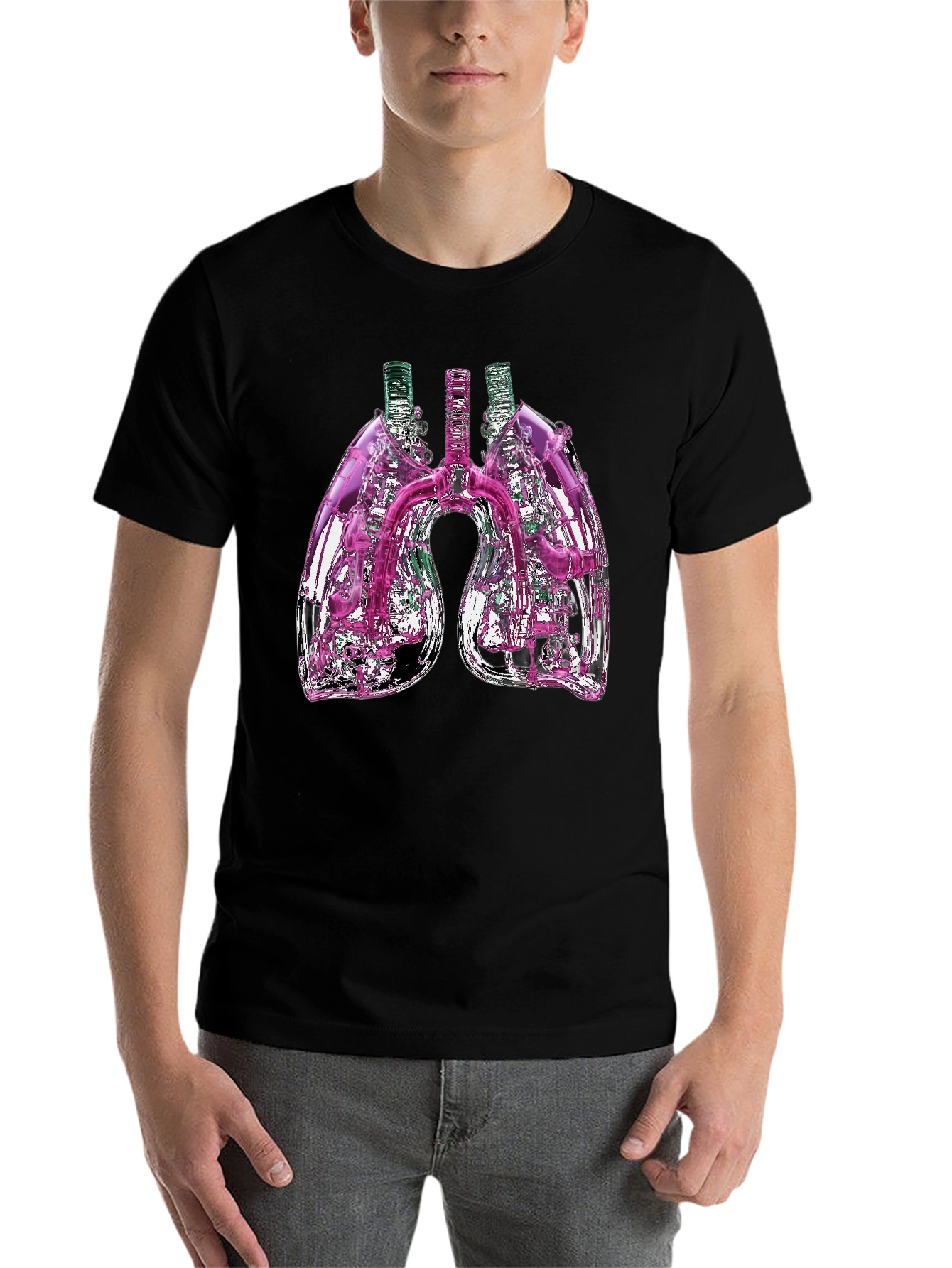Black Abstract Lungs Graphic Tee - Black Cotton Blend view 7