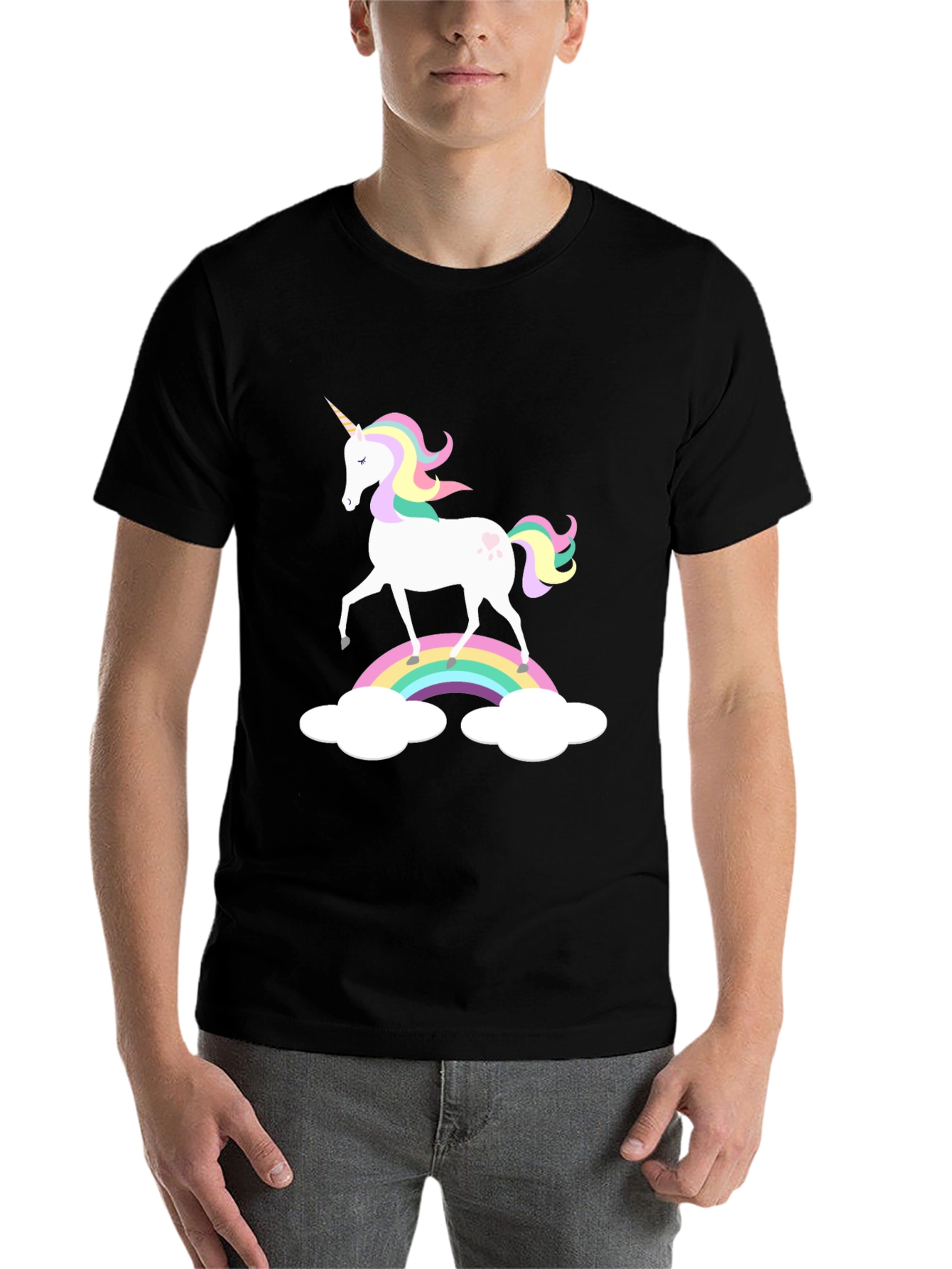 Black Rainbow Unicorn Graphic Tee - Black Cotton Blend view 7