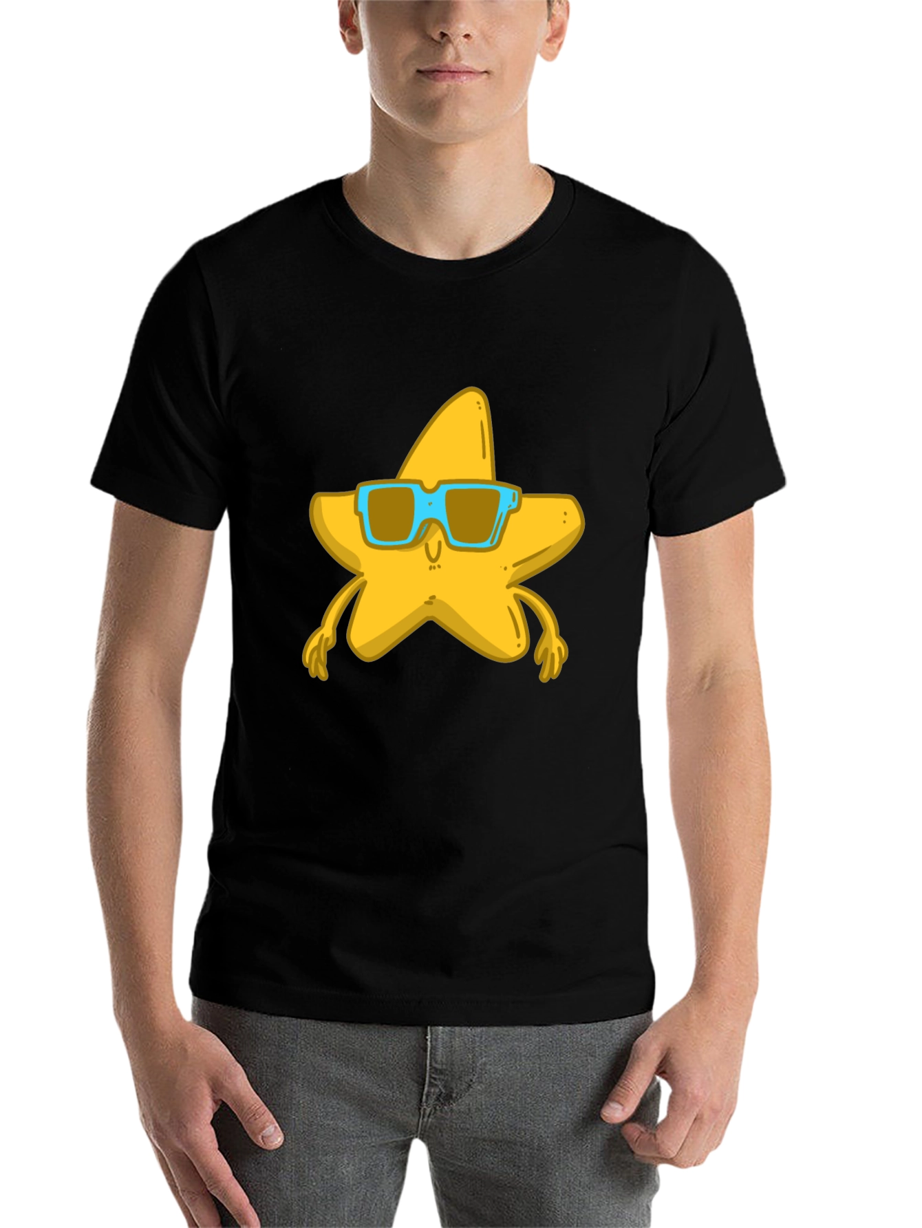 Black Star with Shades Black Graphic T-Shirt view 7