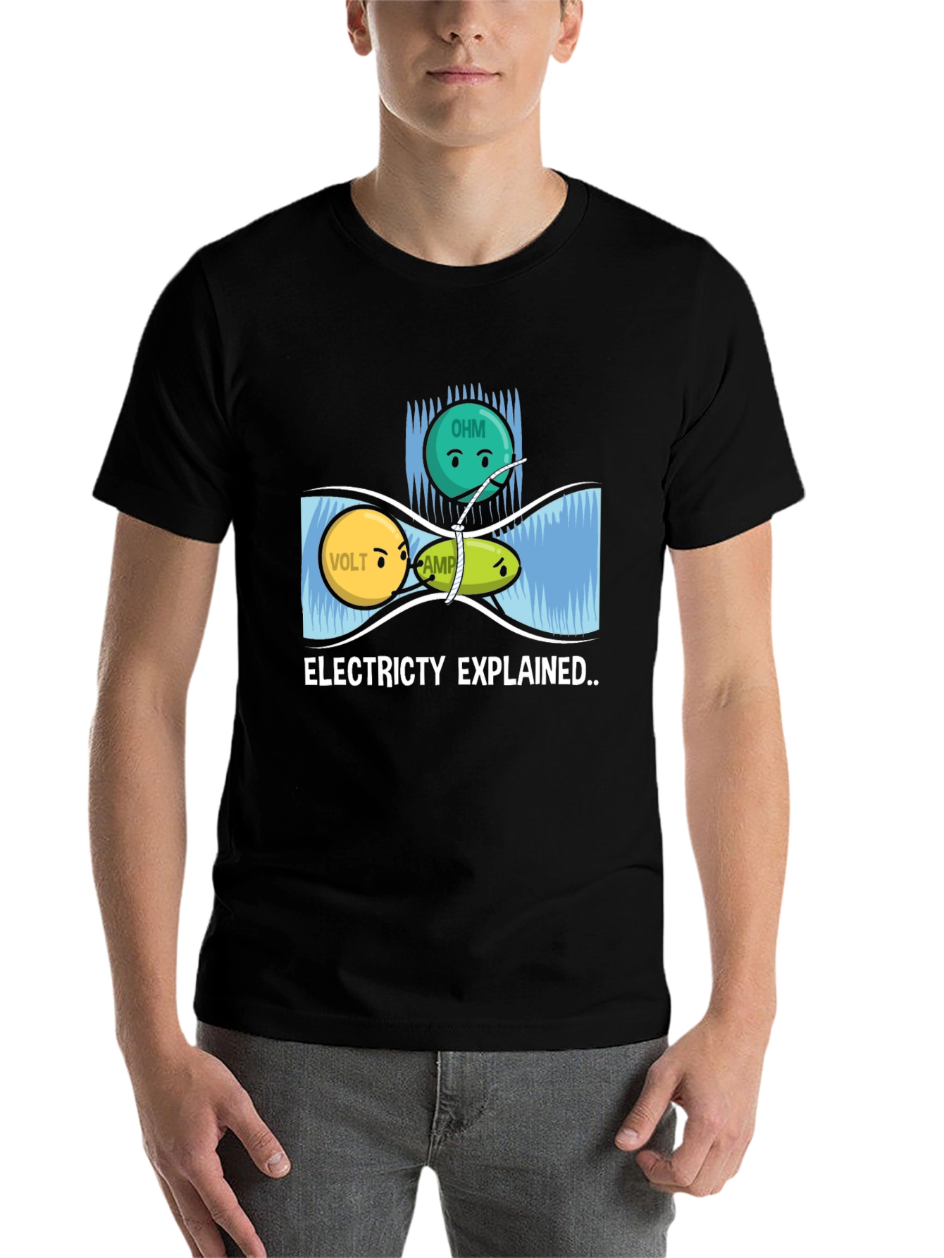 Black Electricity Explained Graphic Tee - Science Humor Shirt view 7