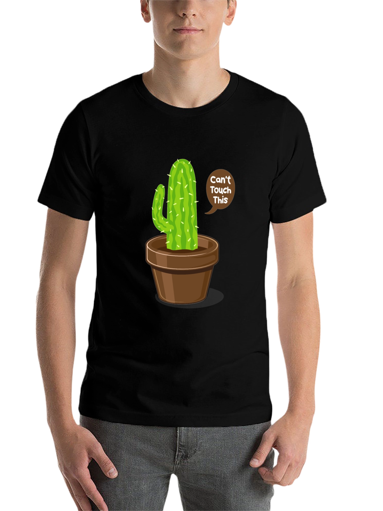 Black Cactus Humor Graphic Tee - 'Can't Touch This' Shirt view 7