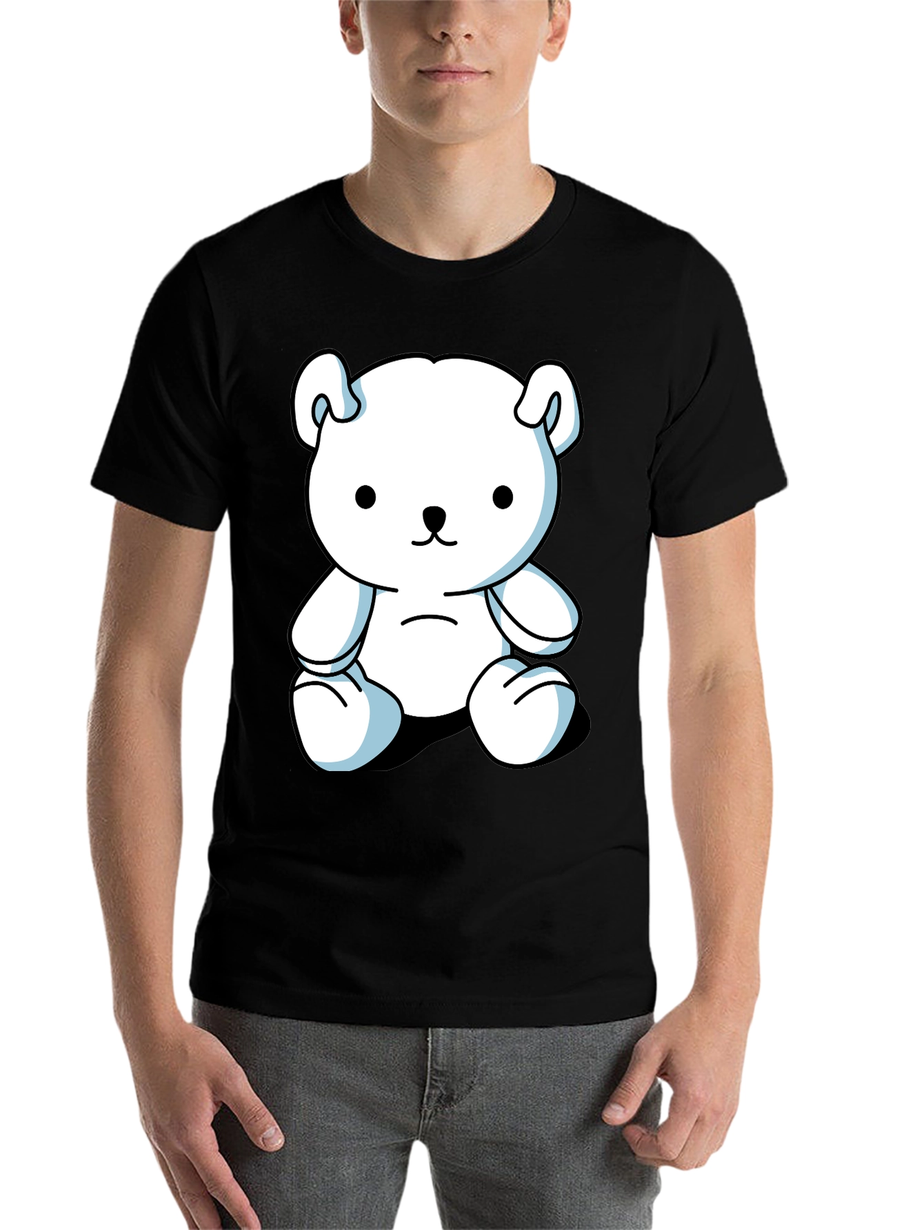Black Cute Cartoon Bear Graphic Black T-Shirt view 7