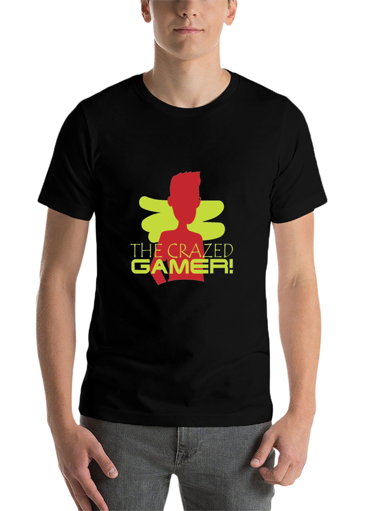 Black The Crazed Gamer! Black Crew Neck T-Shirt view 7
