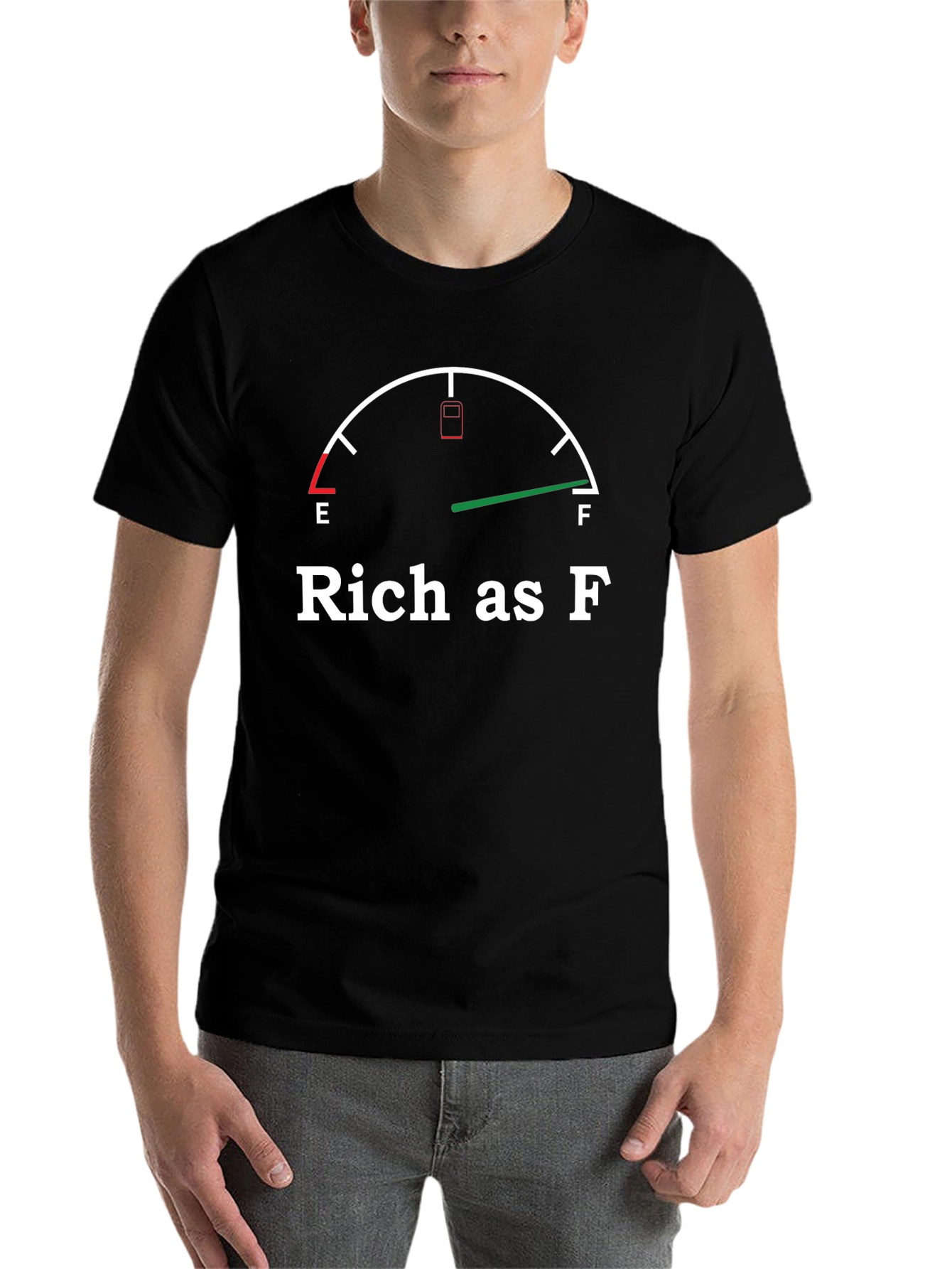 Black Rich As F T-Shirt - Funny Fuel Gauge Tee view 7