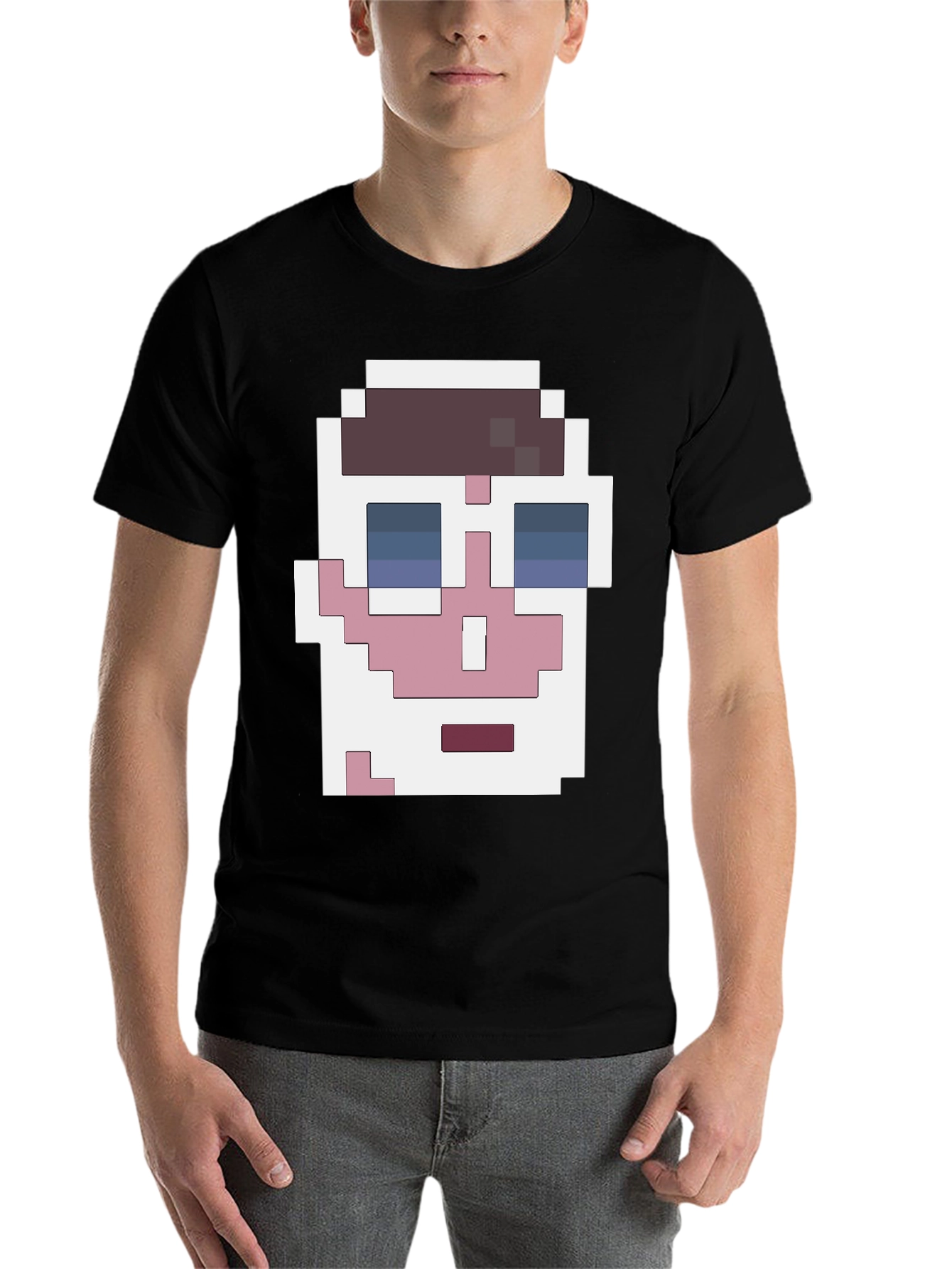Black Pixelated Face Graphic T-Shirt - Cool Retro Style view 7