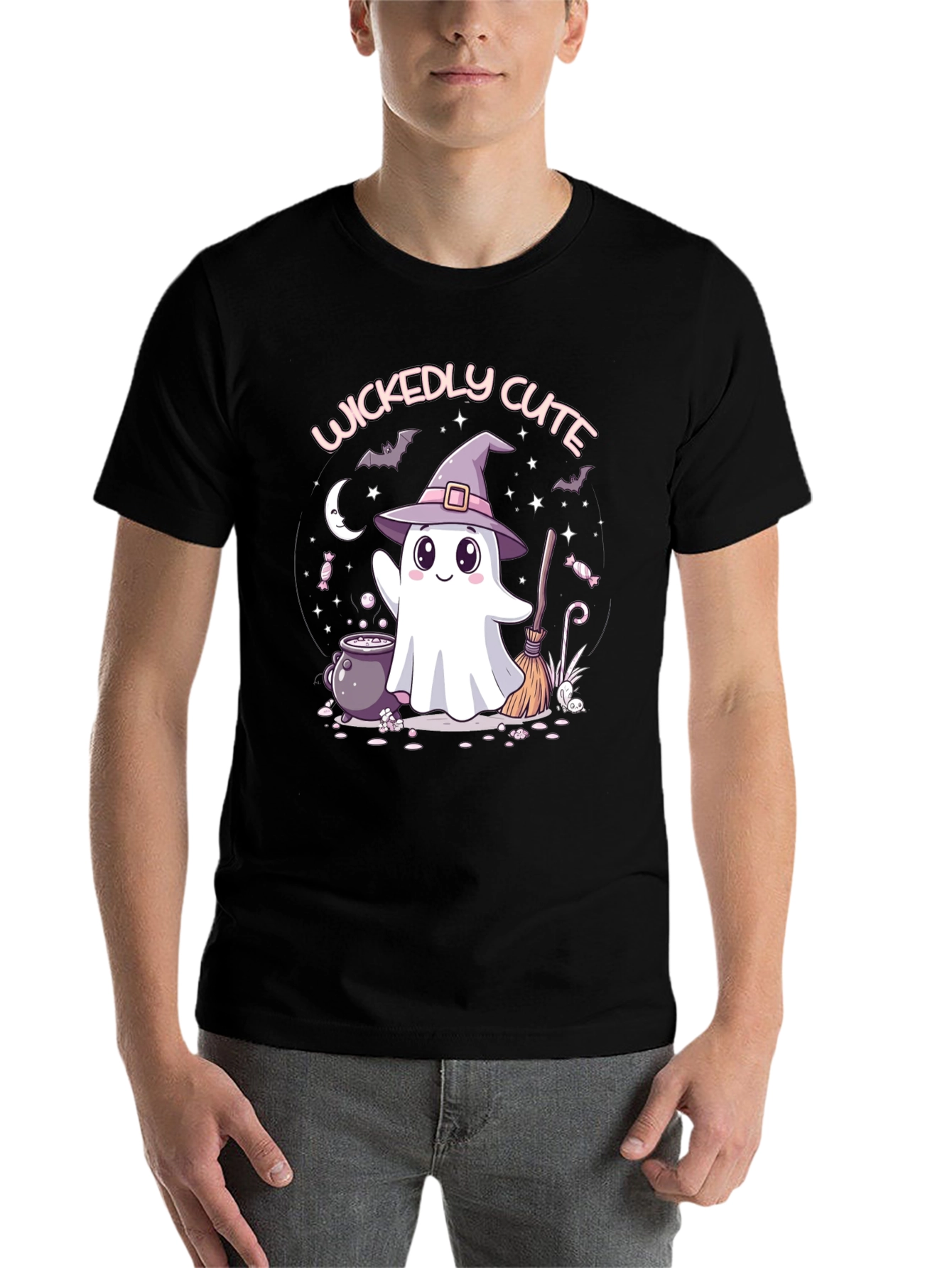 Black Wickedly Cute Halloween Ghost T-Shirt view 7