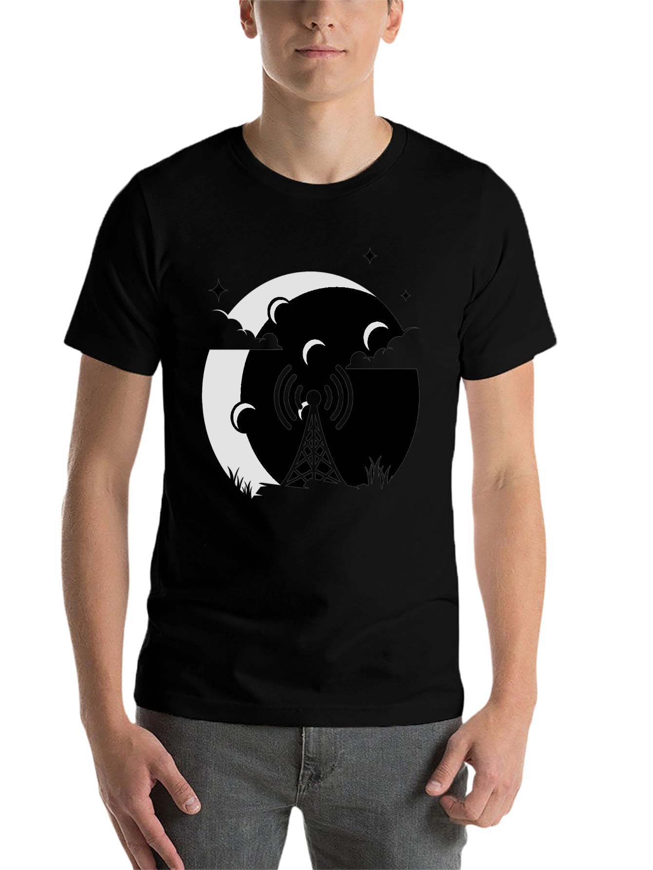 Black Mystic Night Tower Graphic Tee - Black view 7
