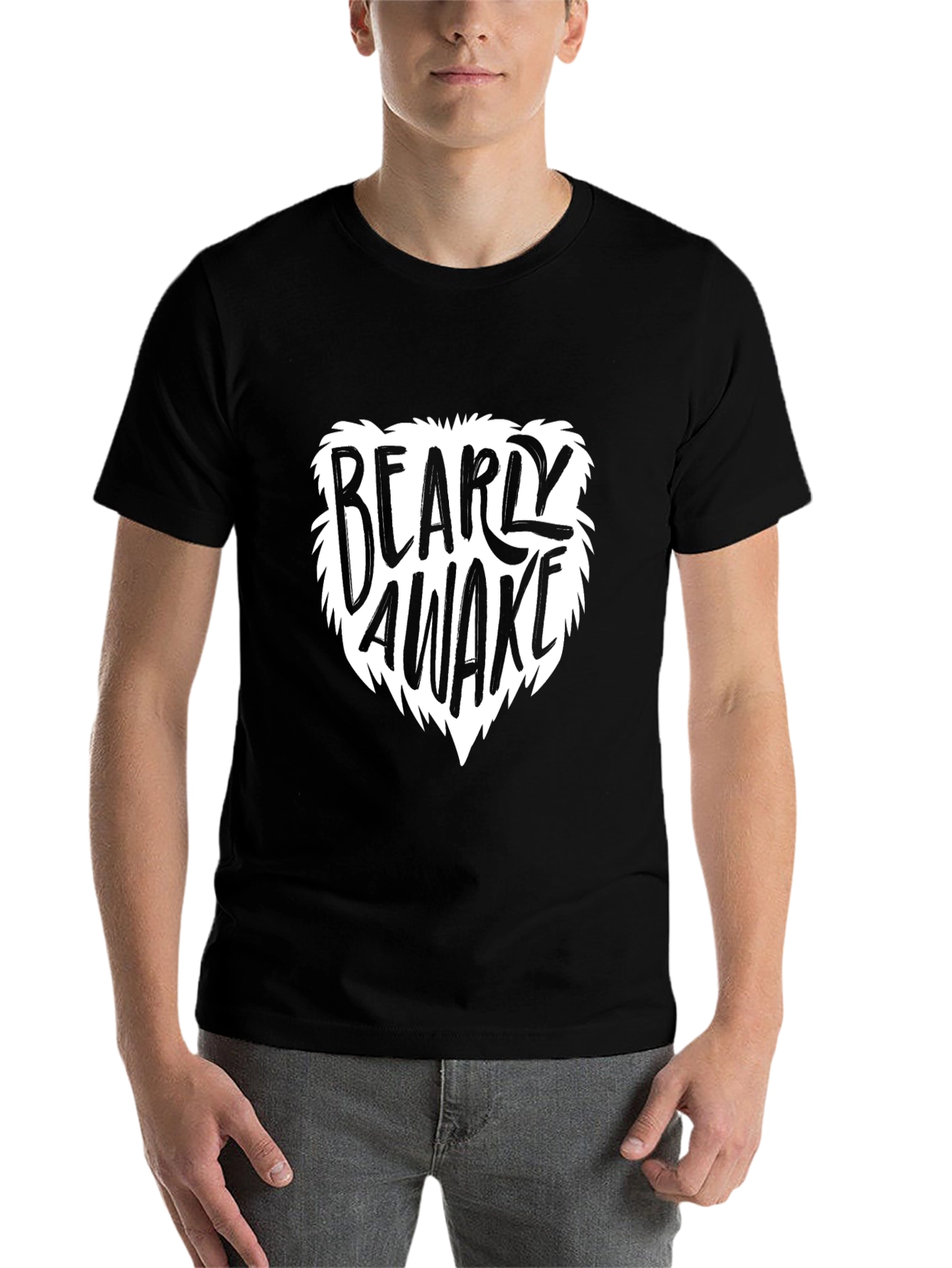 Black Bearly Awake Men's Black T-Shirt - Funny Graphic Tee view 7