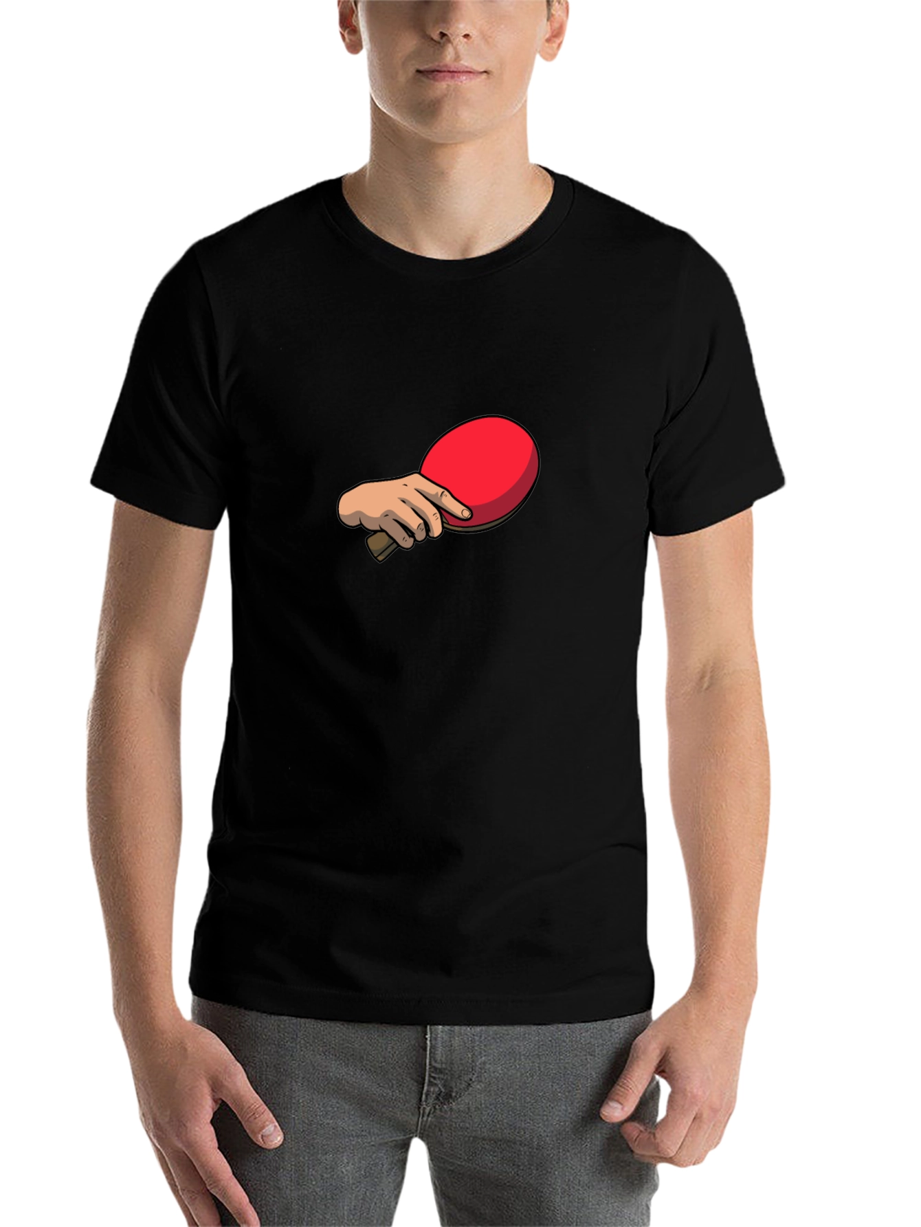 Black Ping Pong Paddle Graphic Tee - Black Cotton T-Shirt view 7
