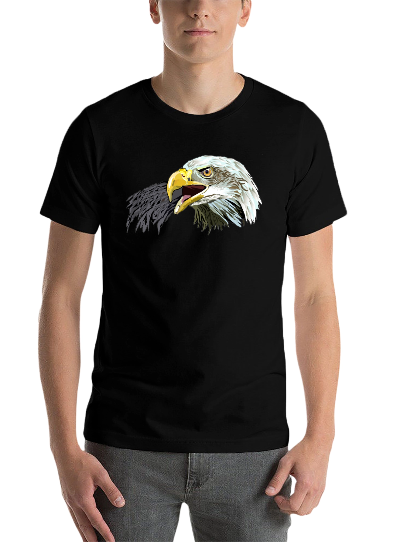 Black Bold Eagle Graphic Tee - Black Cotton Comfort view 7