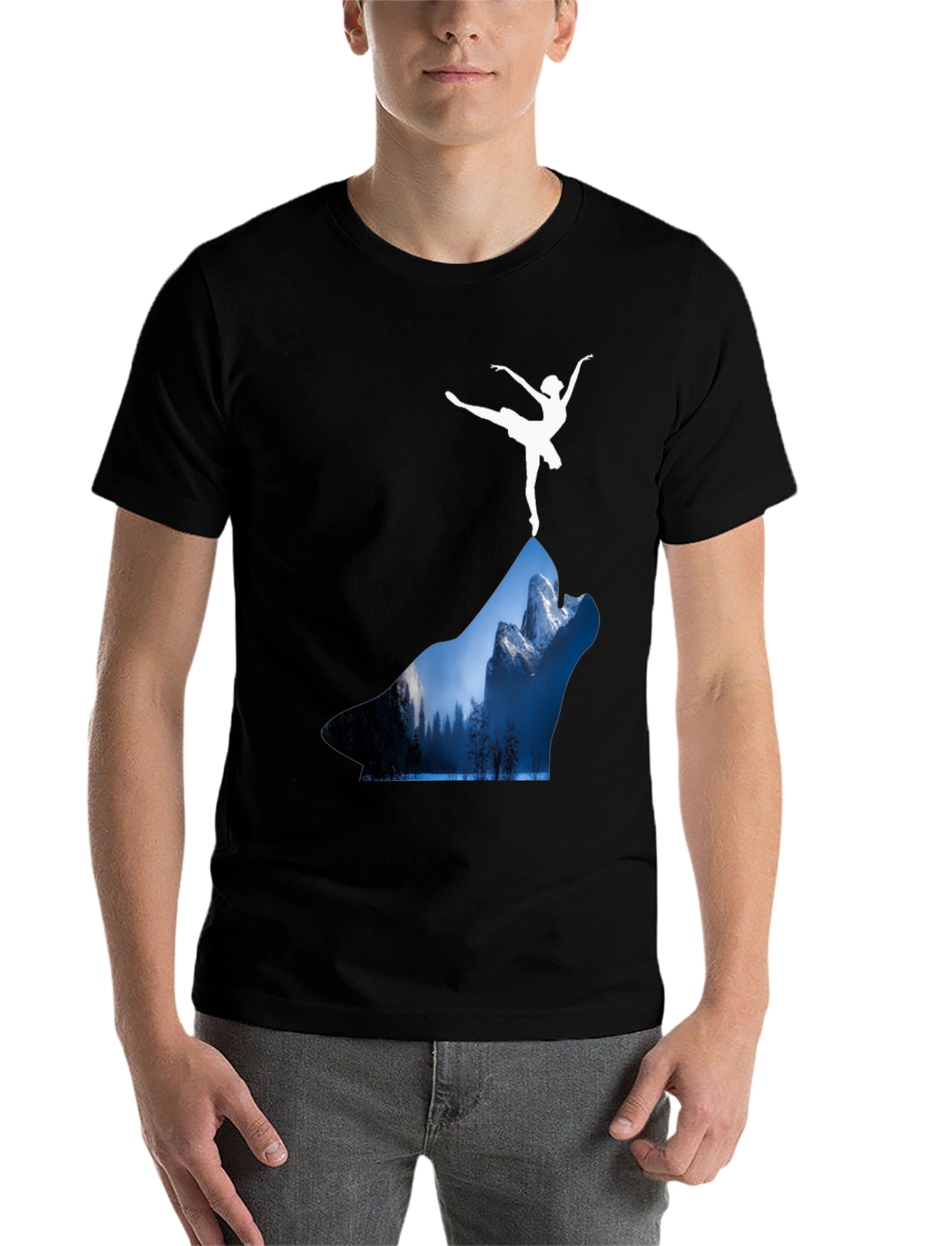 Black Wolf Landscape T-Shirt - Ballerina Design view 7
