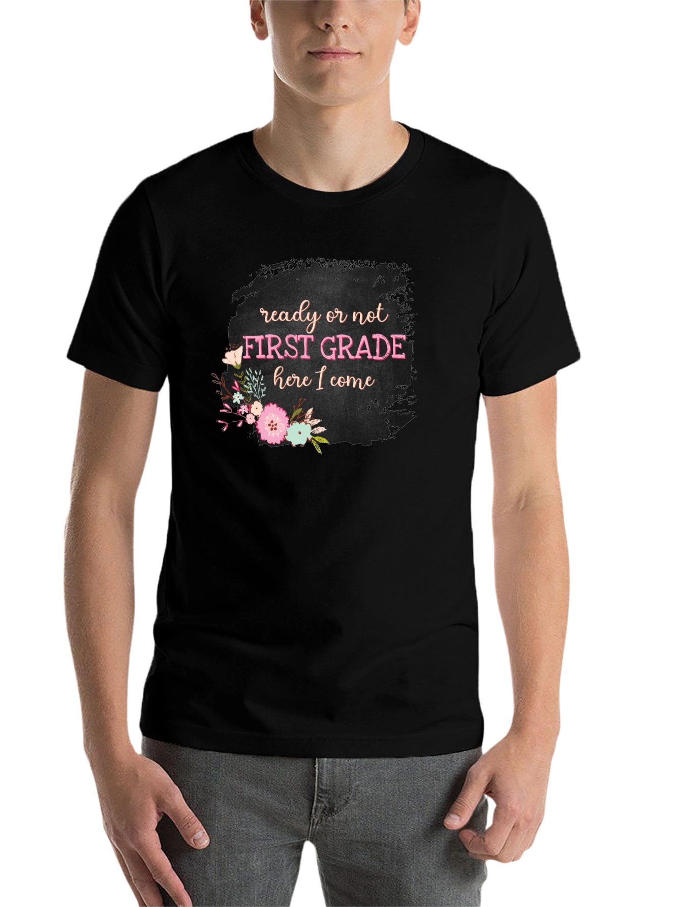 Black First Grade Teacher Ready or Not T-Shirt view 7