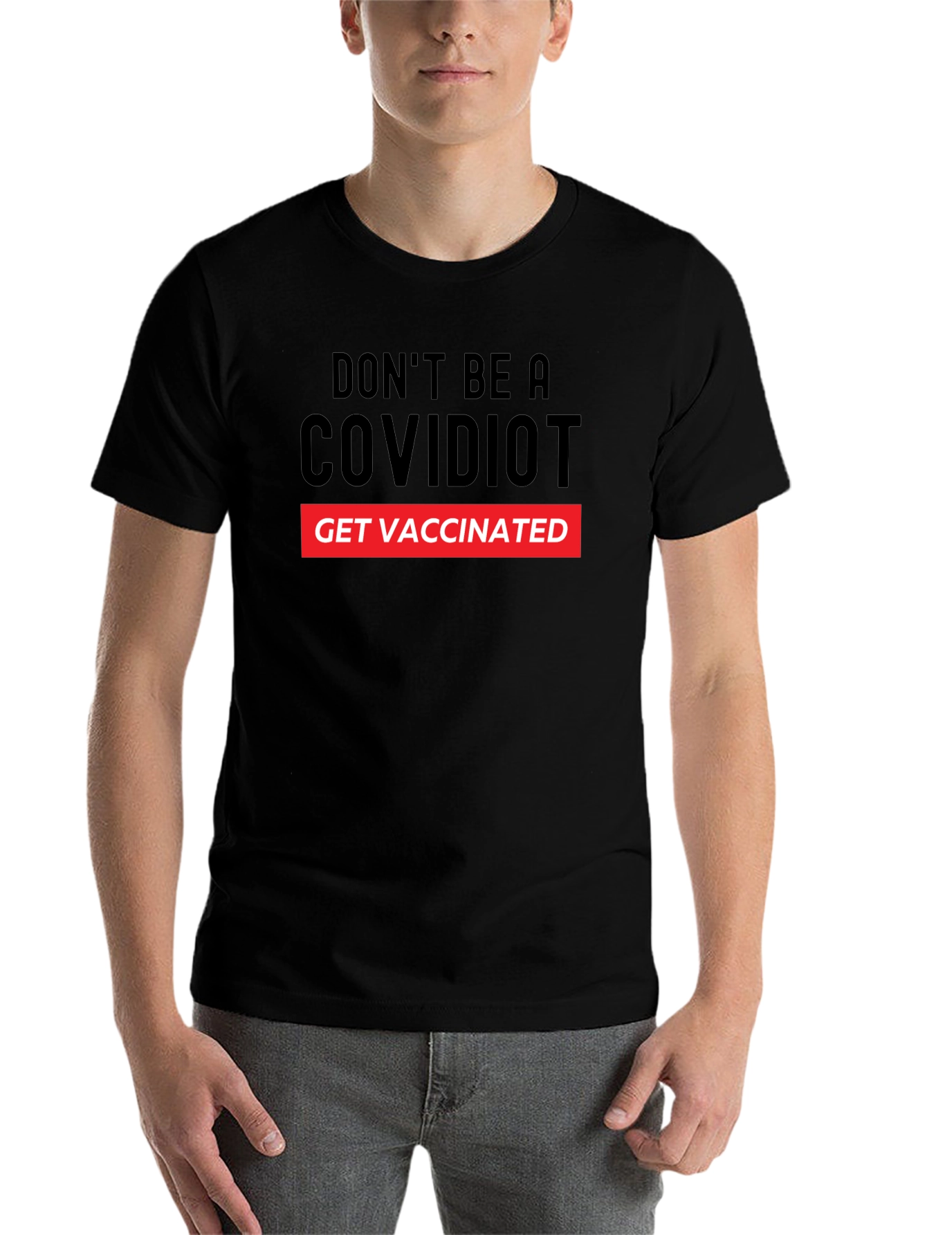 Black COVIDIOT Get Vaccinated Graphic T-Shirt view 7