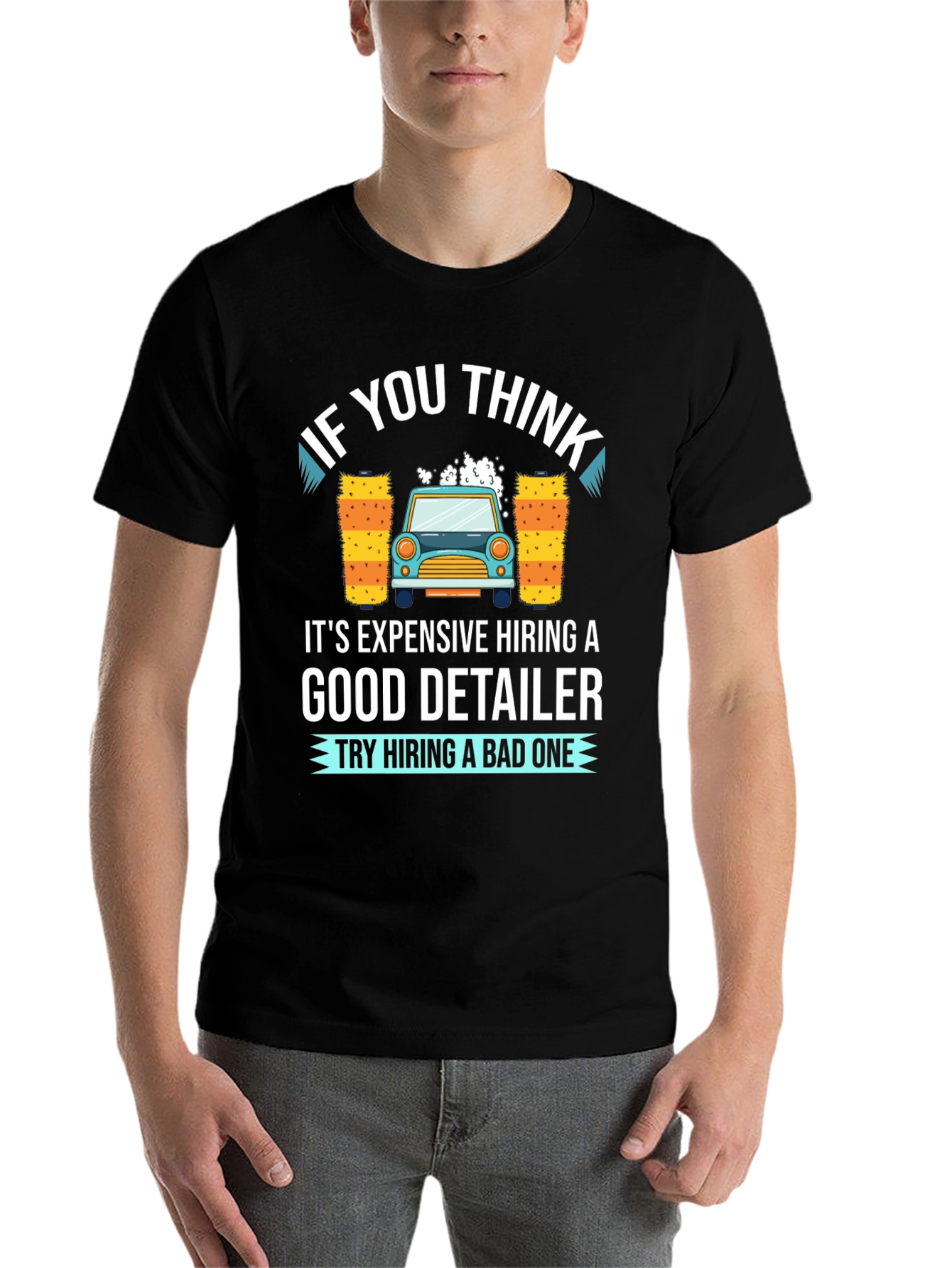 Black Detailer Car Wash Funny Graphic T-Shirt view 7