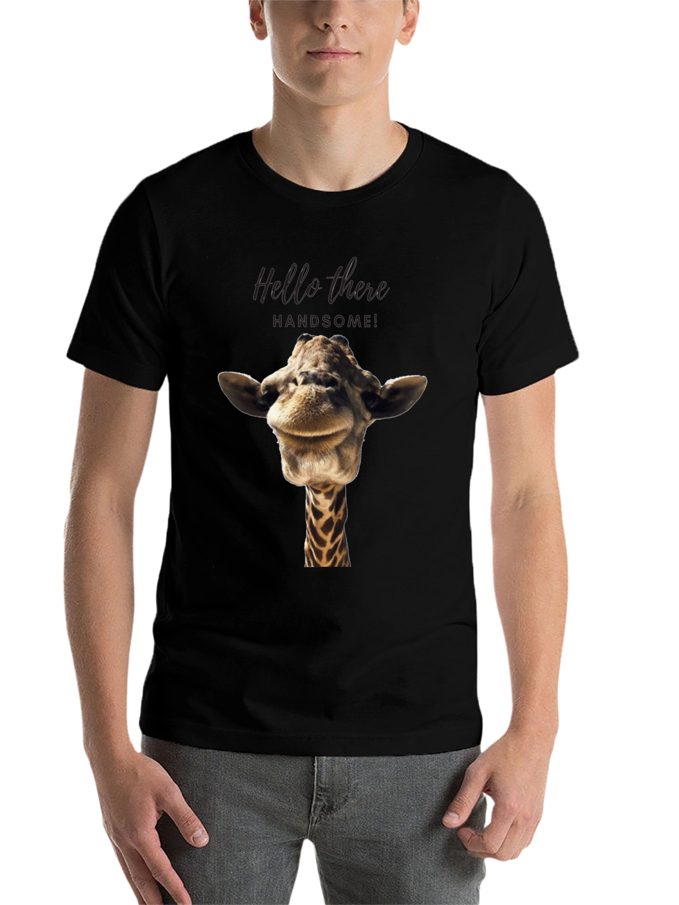 Black Giraffe Head Graphic Print Black T-Shirt view 7