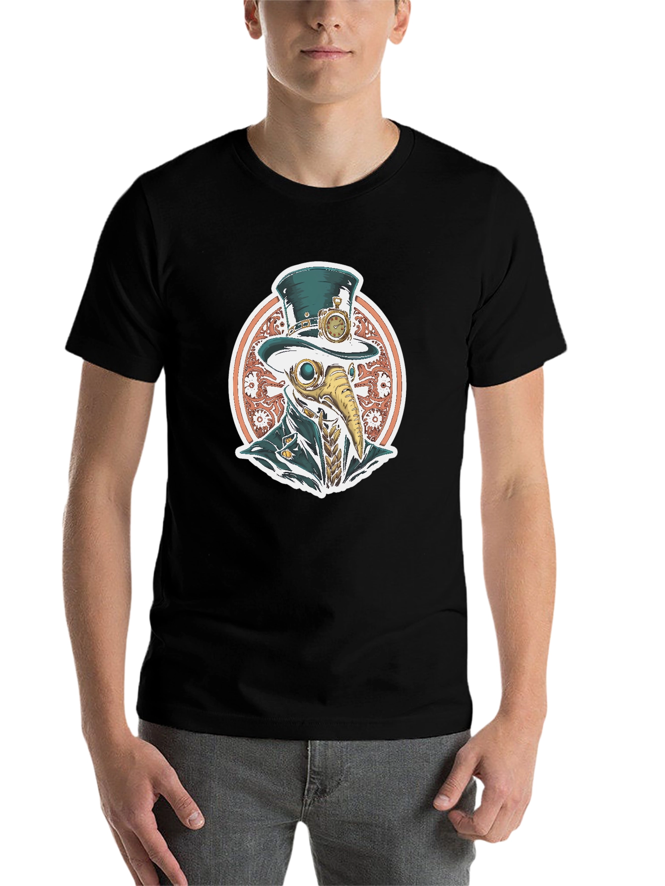 Black Steampunk Plague Doctor Graphic T-Shirt view 7