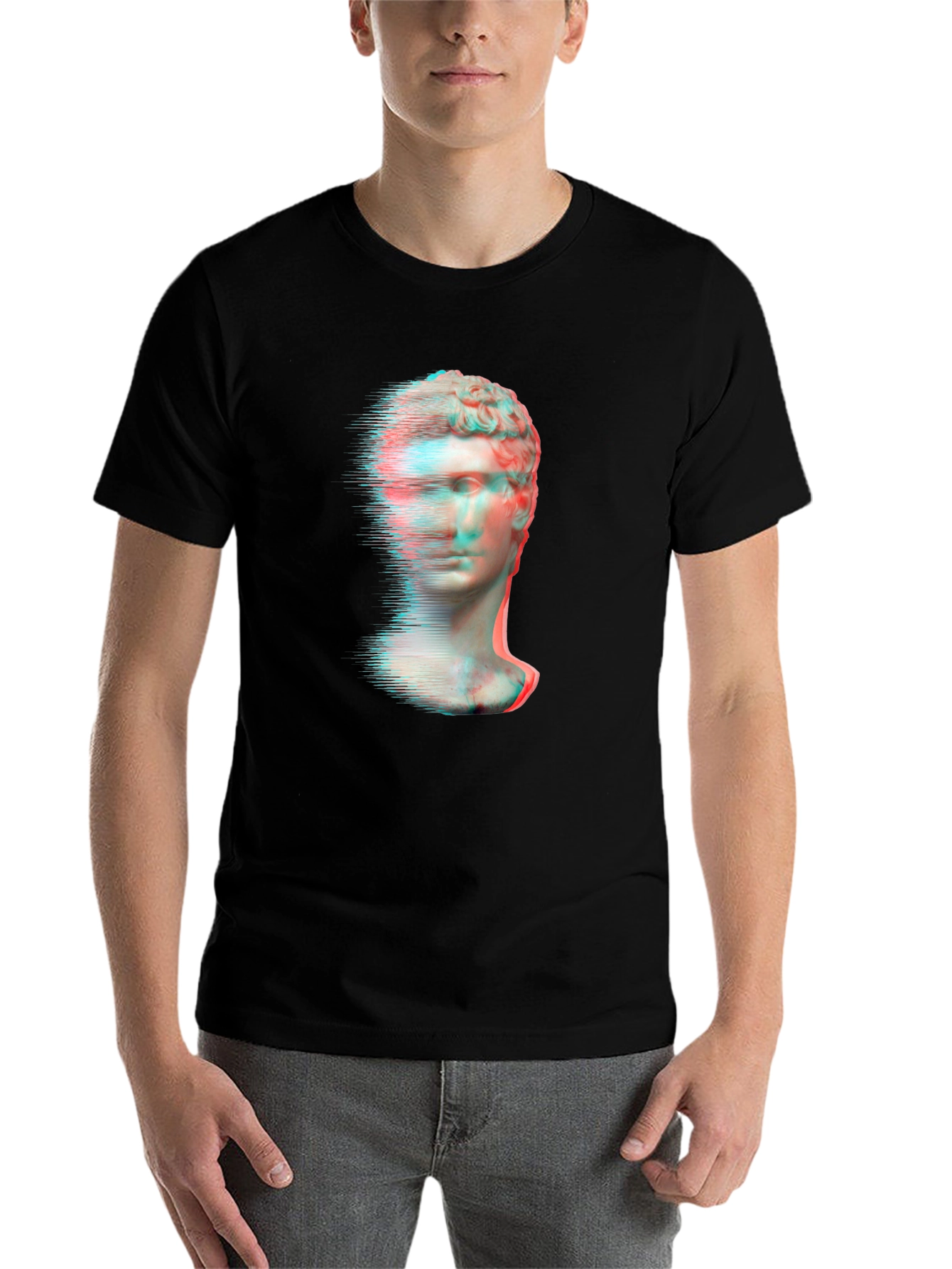 Black Glitch Art Statue Graphic Tee view 7