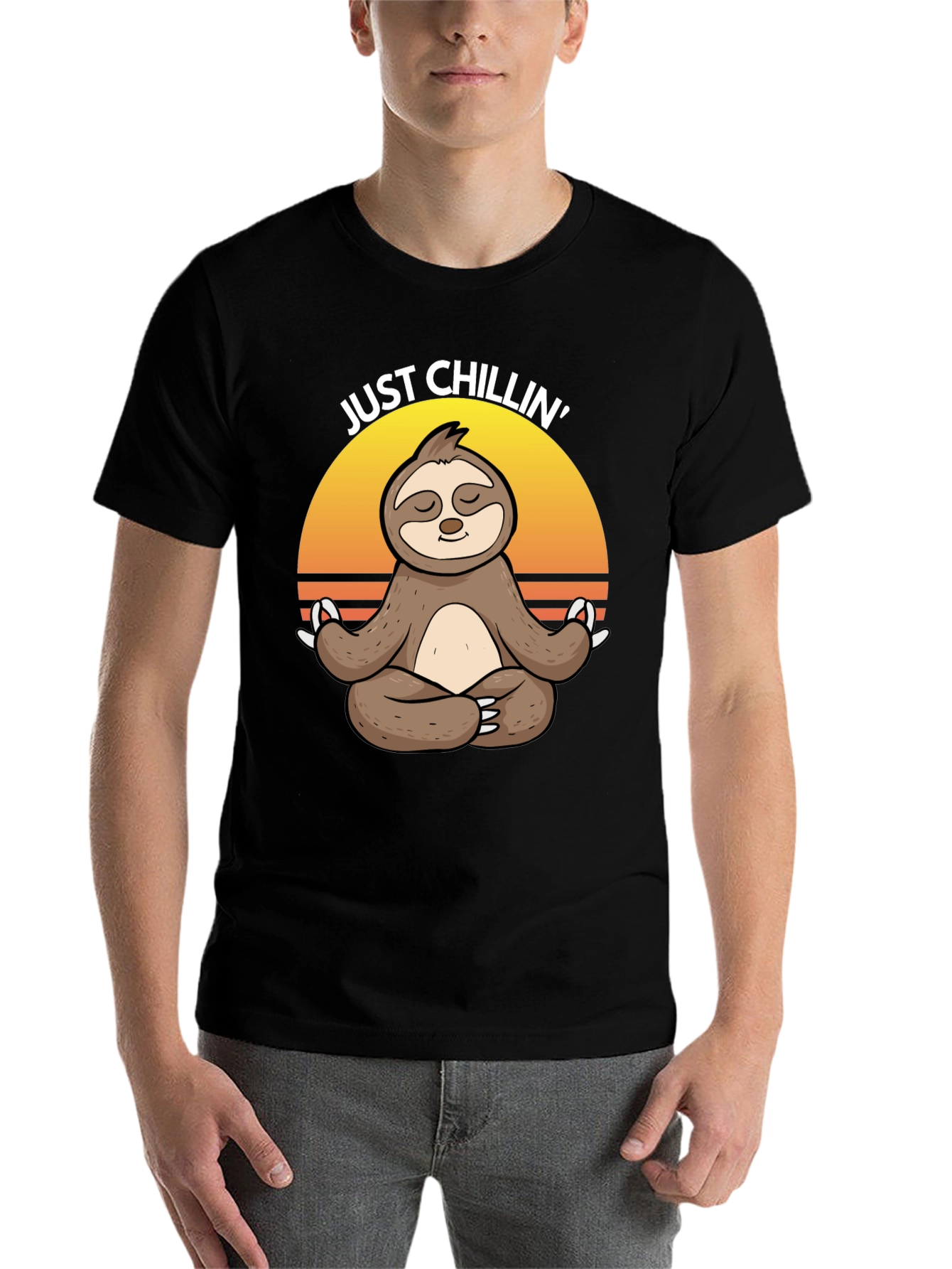Black Just Chillin' Sloth Yoga Meditation T-Shirt view 7