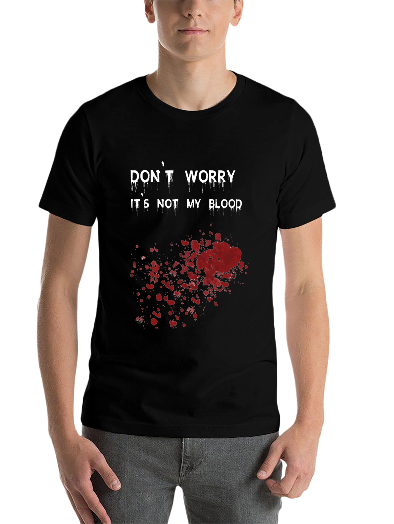 Black Funny Halloween T-Shirt: Don't Worry, It's Not My Blood view 7