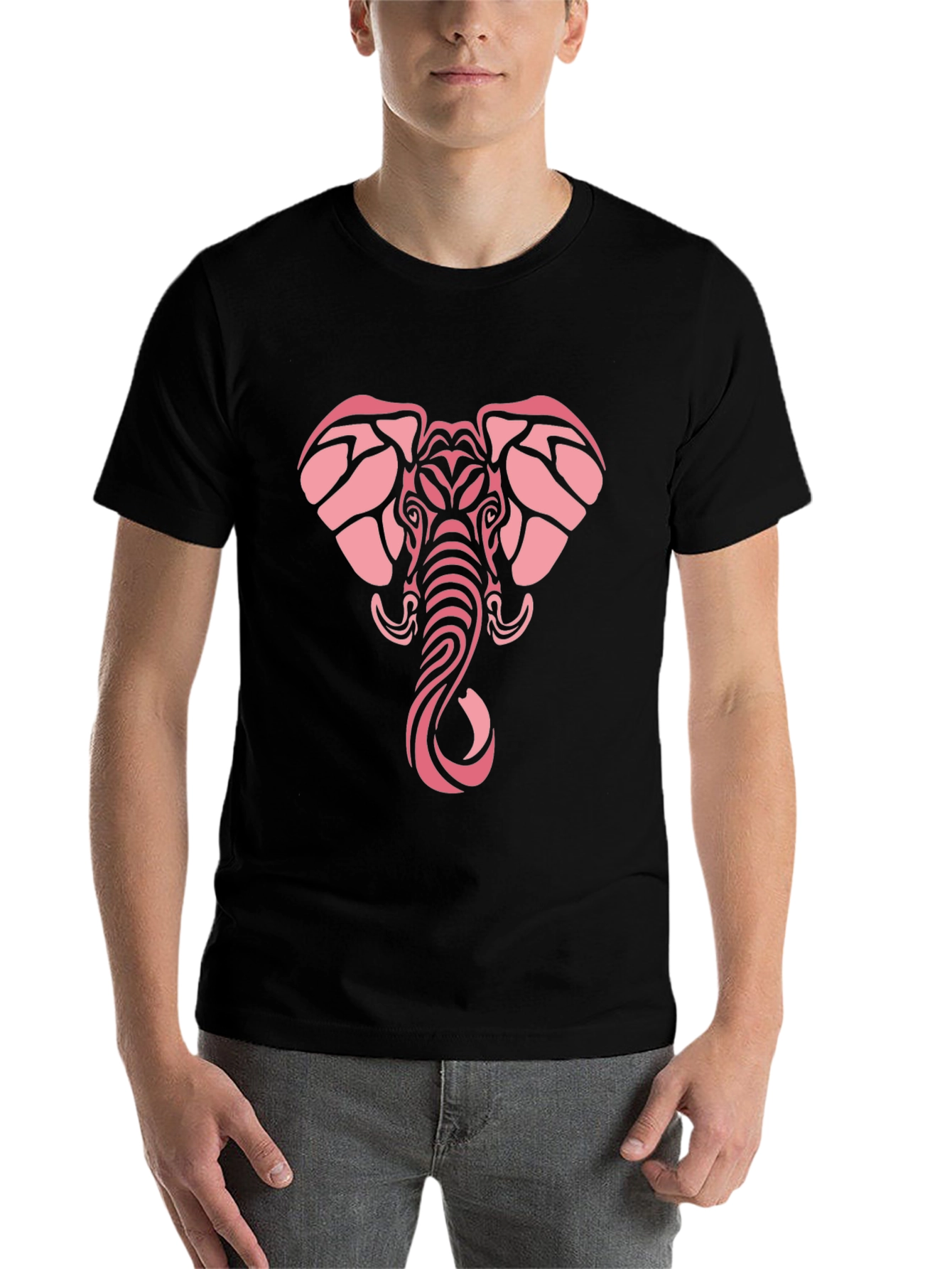 Black Tribal Elephant Graphic Tee - Black Cotton Comfort view 7