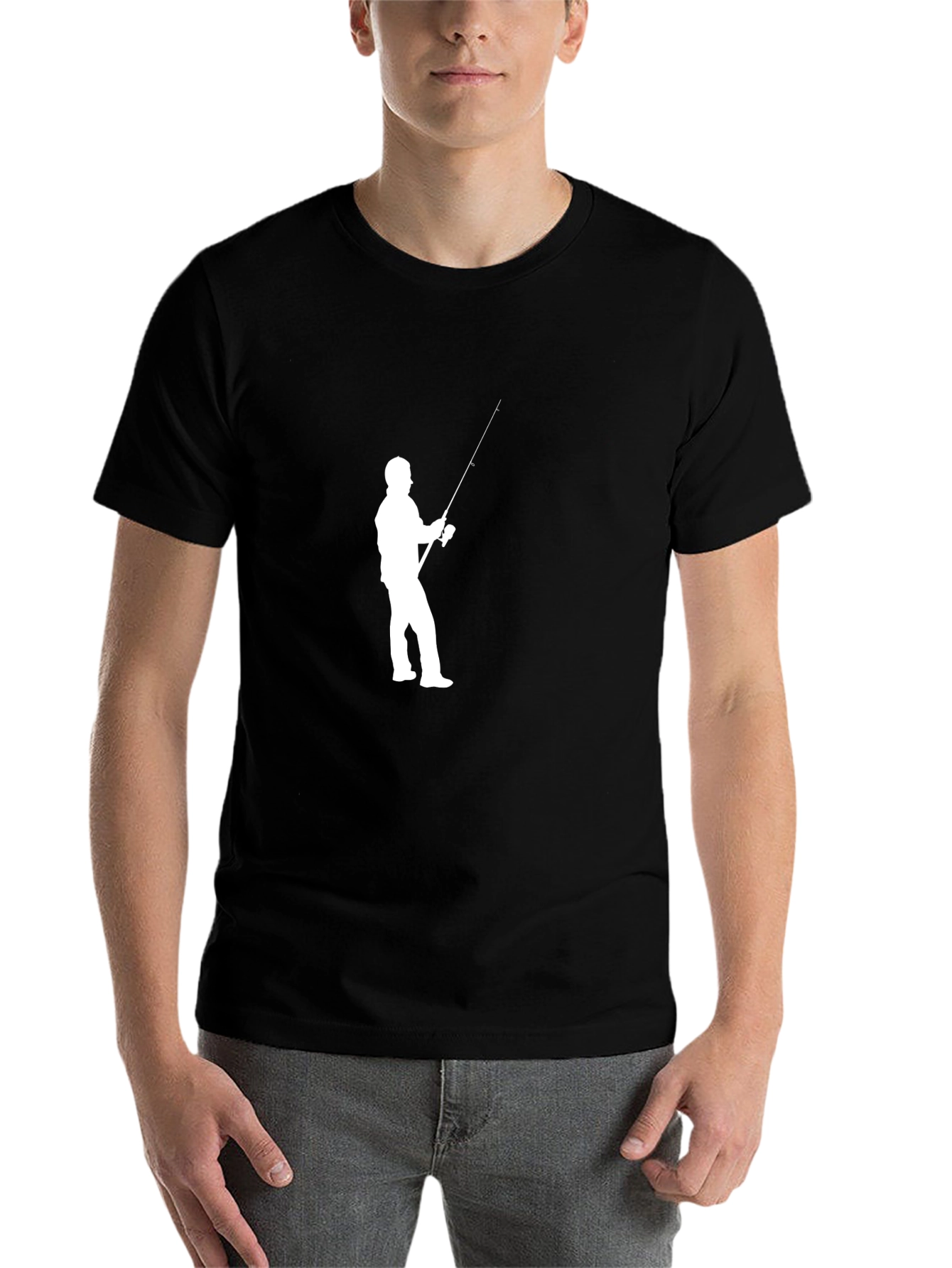 Black Fishing Silhouette Black T-Shirt view 7