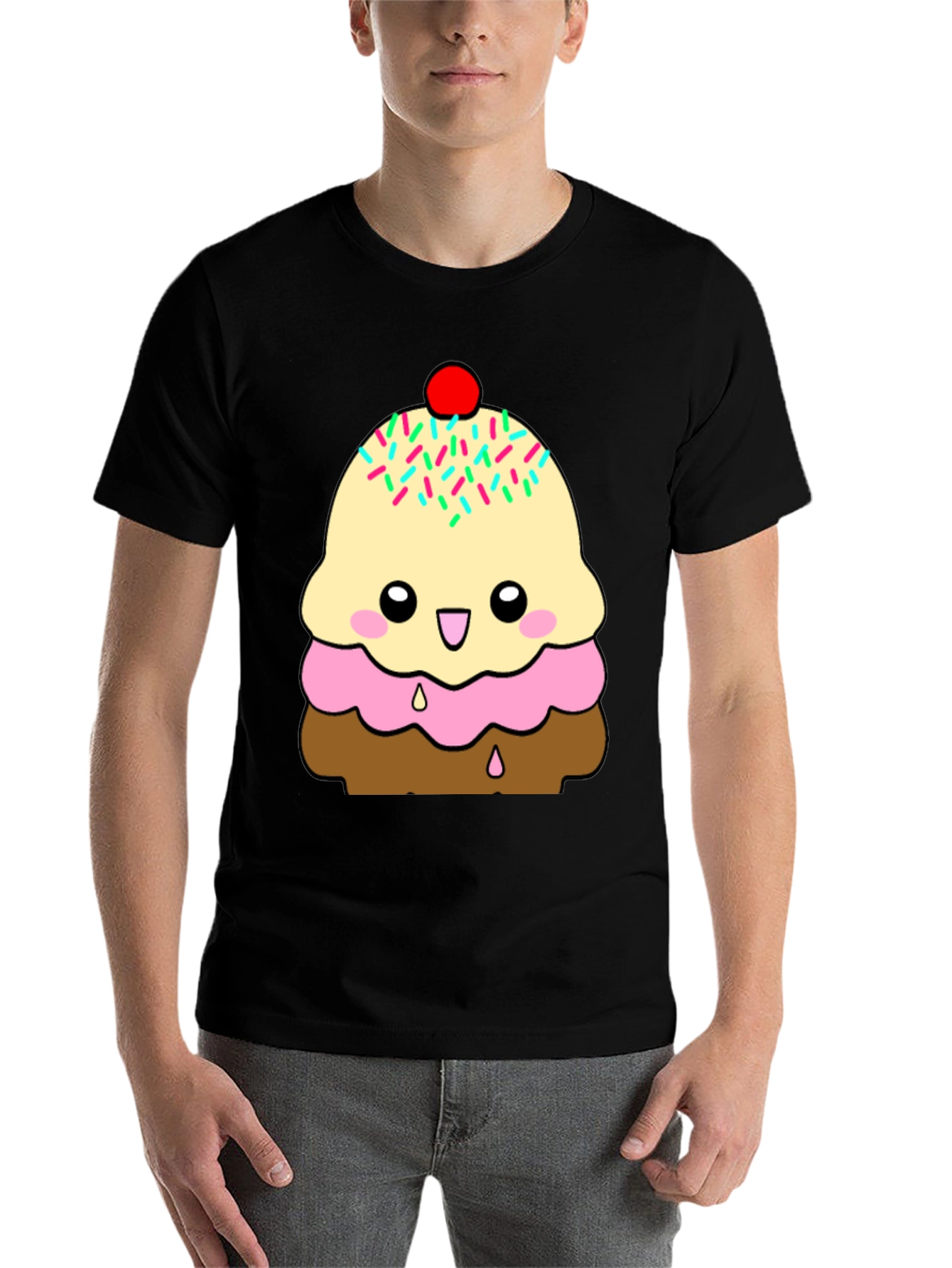 Black Cute Ice Cream Cone Graphic T-Shirt view 7