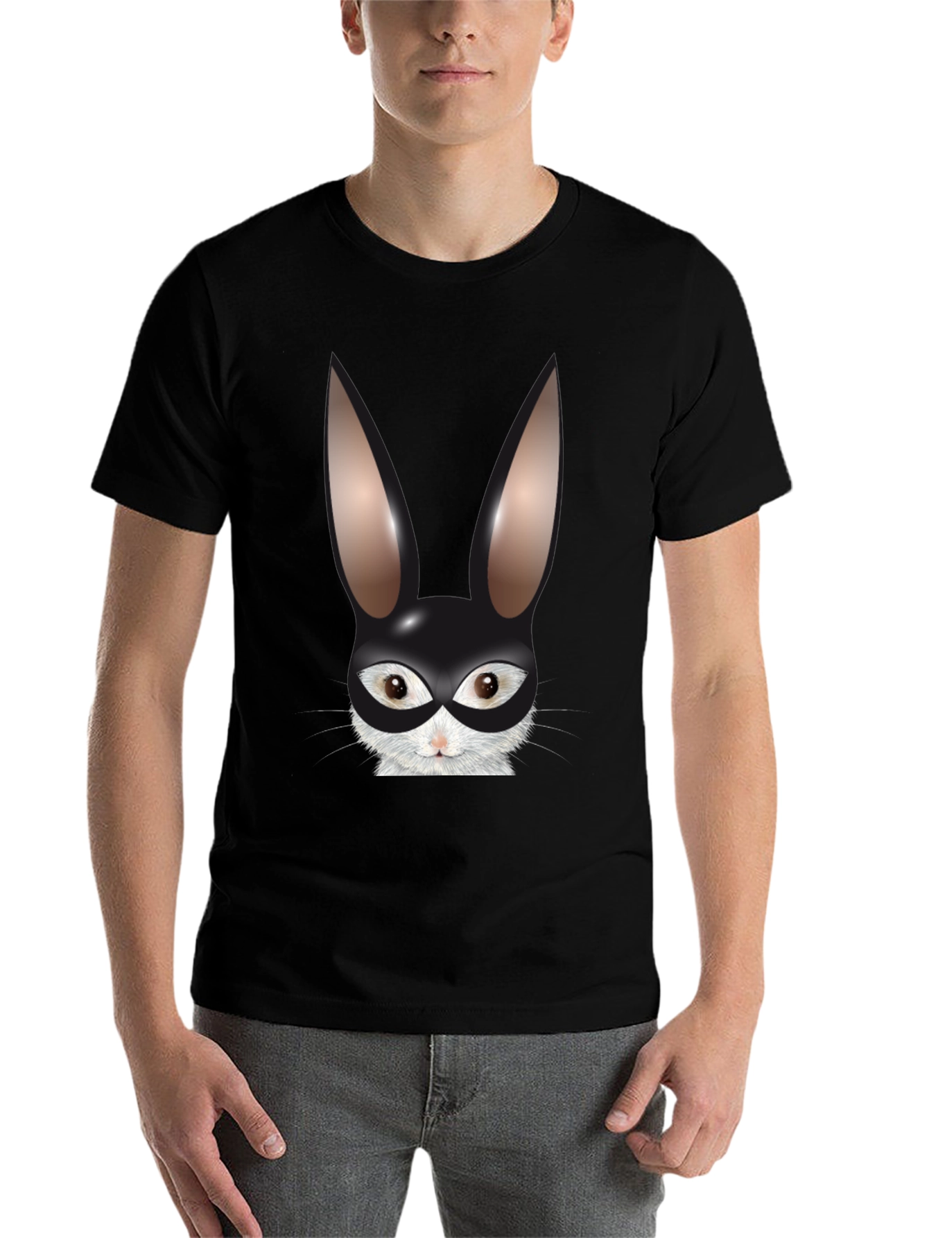 Black Bunny Mask Graphic Tee - Black Cotton Blend T-Shirt view 7