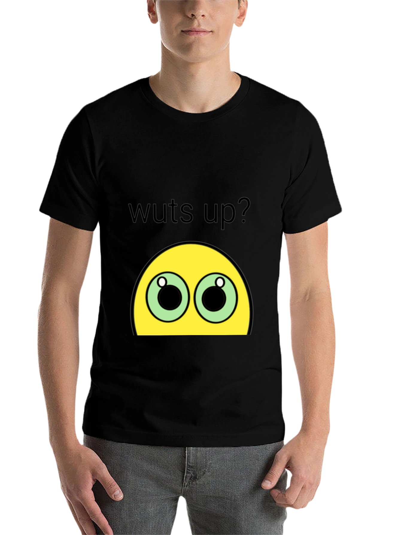 Black Funny Wuts Up? Emoji Black T-Shirt view 7