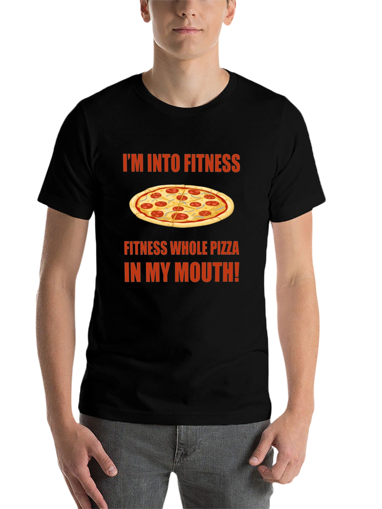 Black Funny Pizza Fitness Graphic T-Shirt view 7
