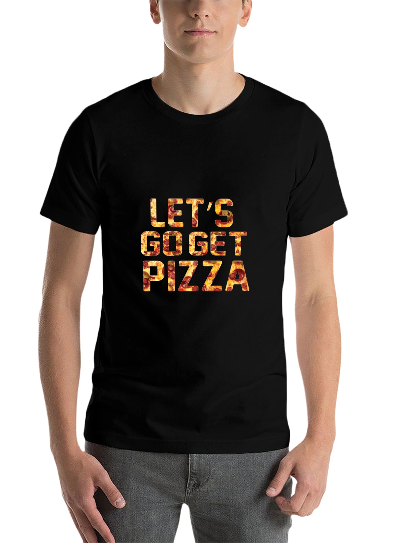 Black Let's Go Get Pizza Graphic Tee - Black Casual T-Shirt view 7