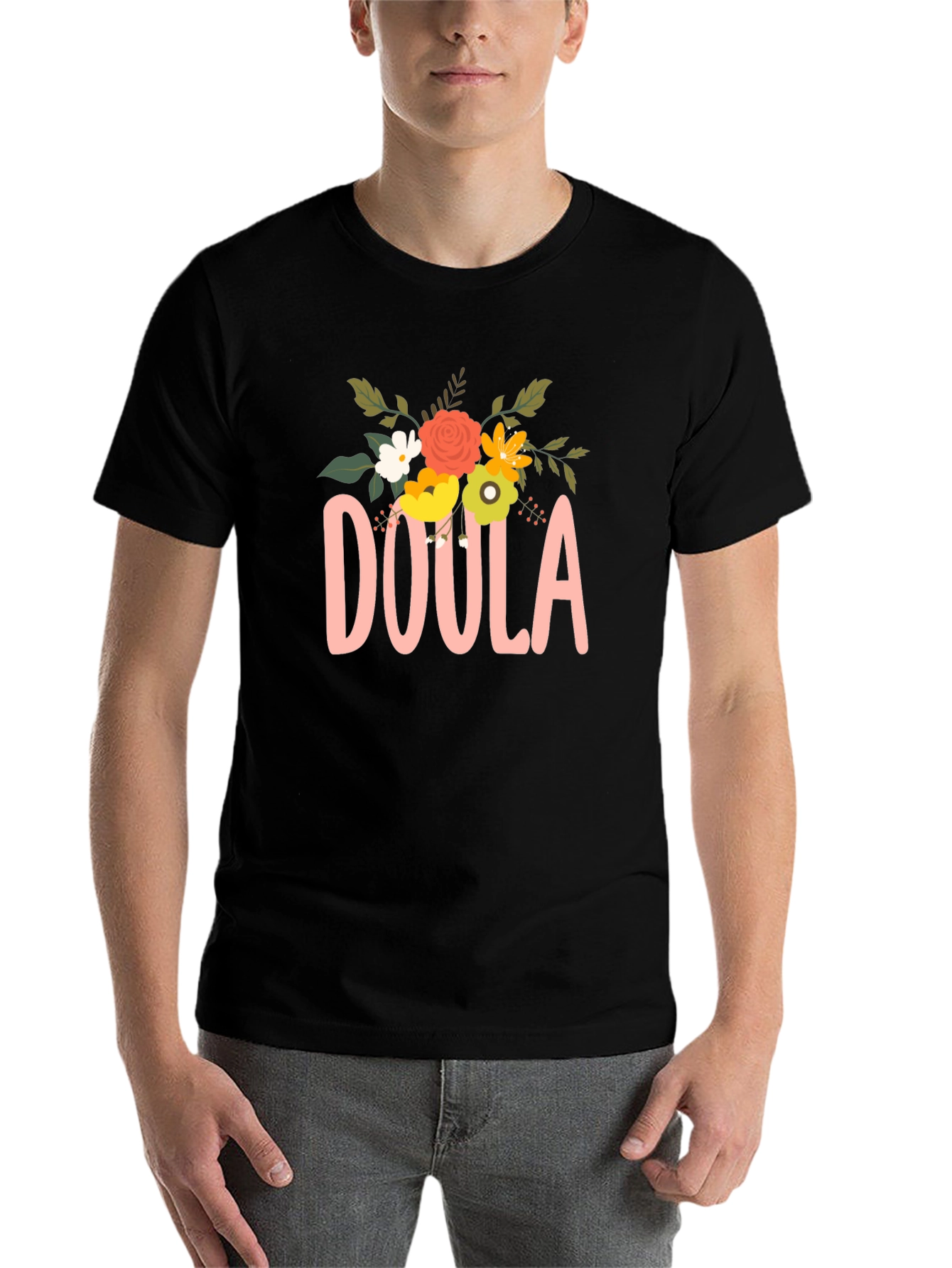 Black Floral Doula T-Shirt view 7