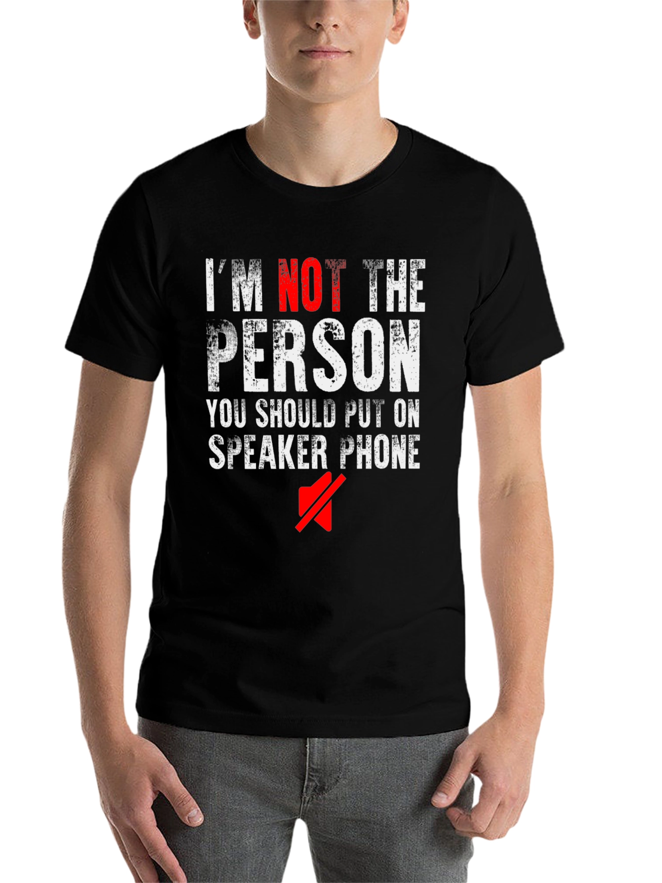 Black I'm Not The Person Speaker Phone Funny Black T-Shirt view 7