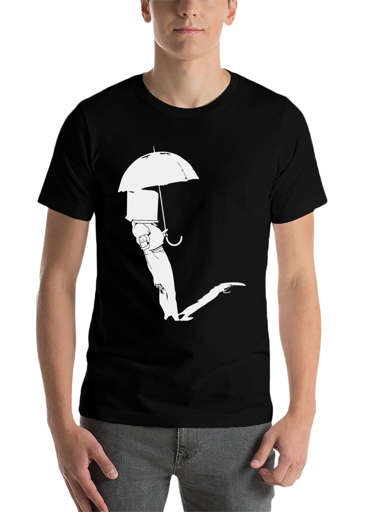 Black Umbrella Man Graphic Tee - Modern Streetwear view 7