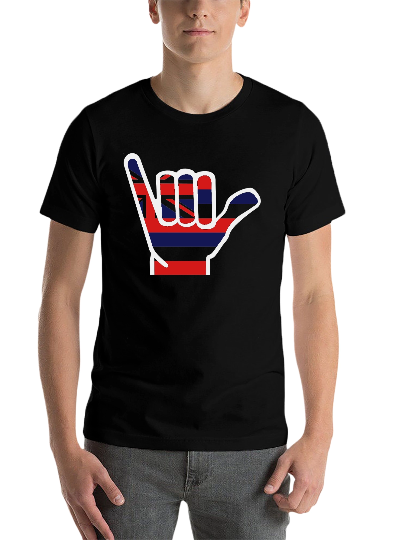 Black Hang Loose Hawaiian Flag Shaka Graphic T-Shirt view 7