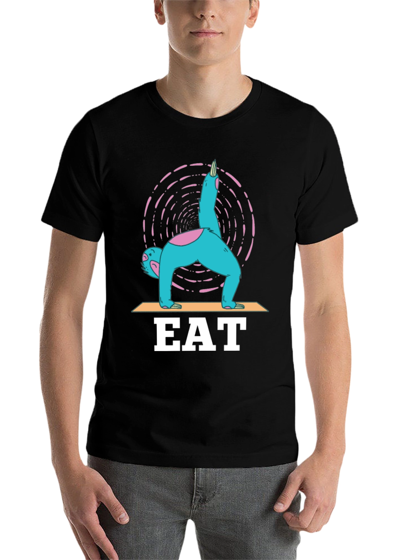 Black Yoga Sloth EAT T-Shirt - Relax and Recharge! view 7