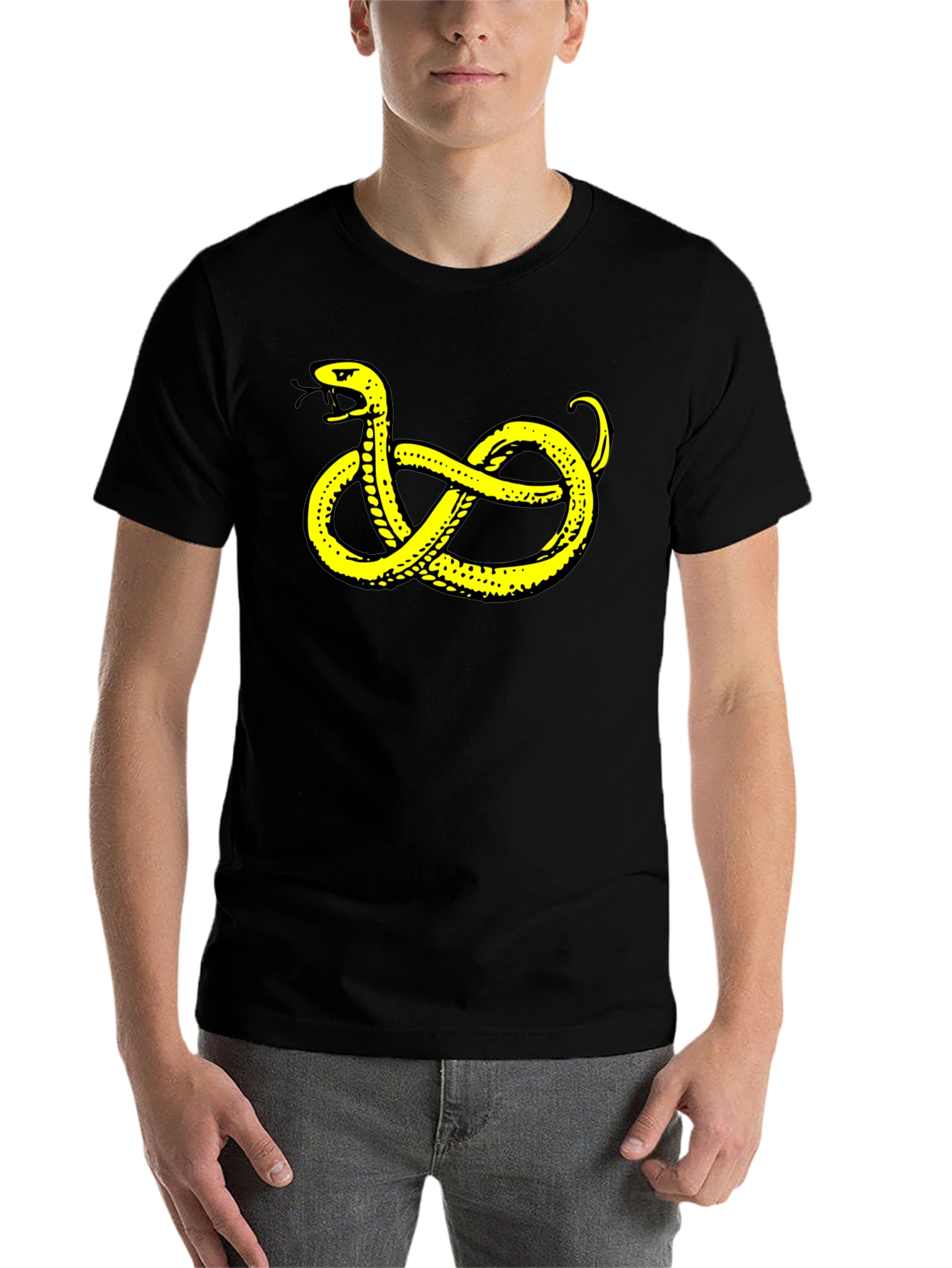 Black Black T-Shirt with Yellow Snake Graphic view 7