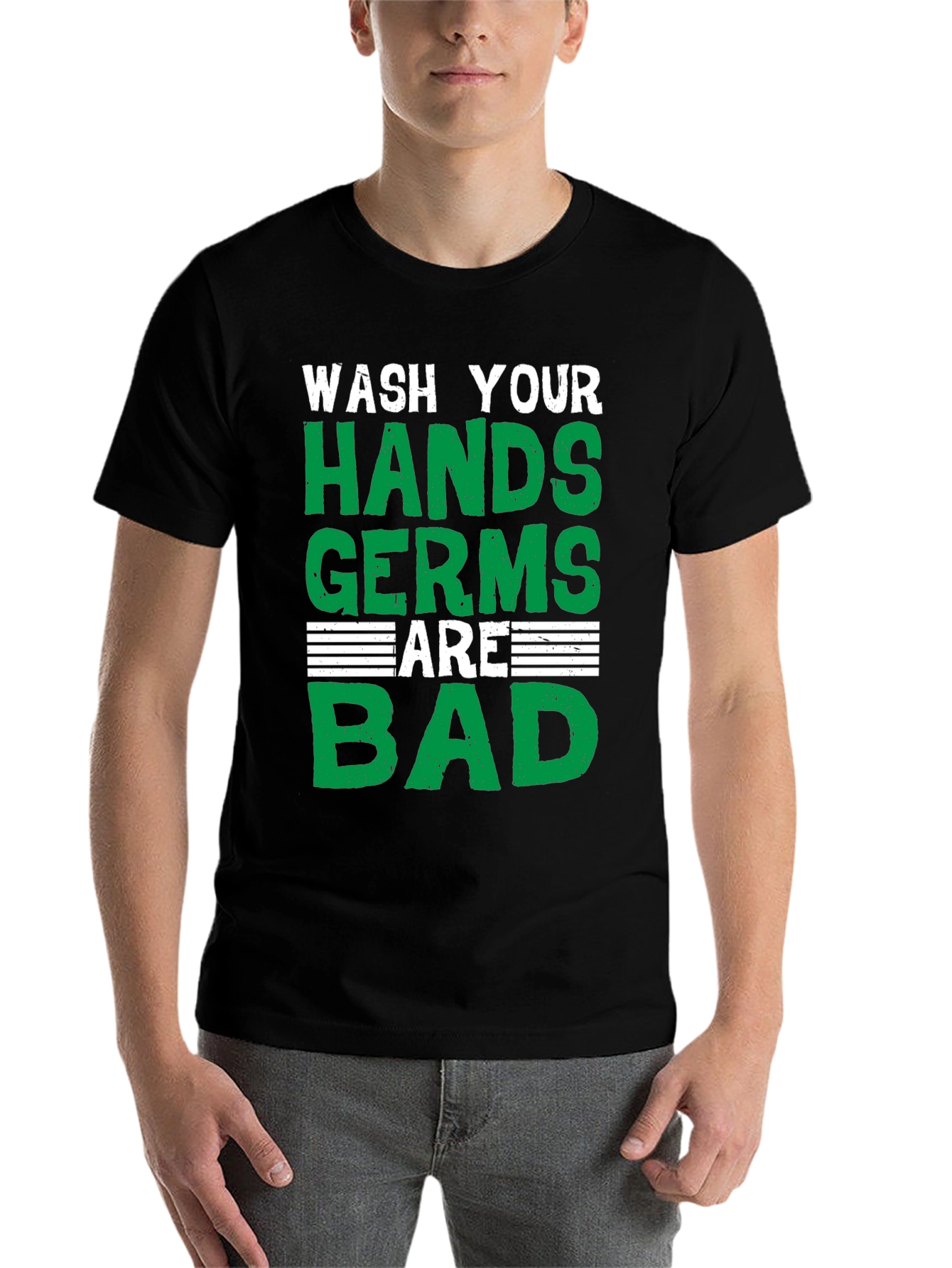 Black Wash Your Hands T-Shirt: Germs Are Bad view 7