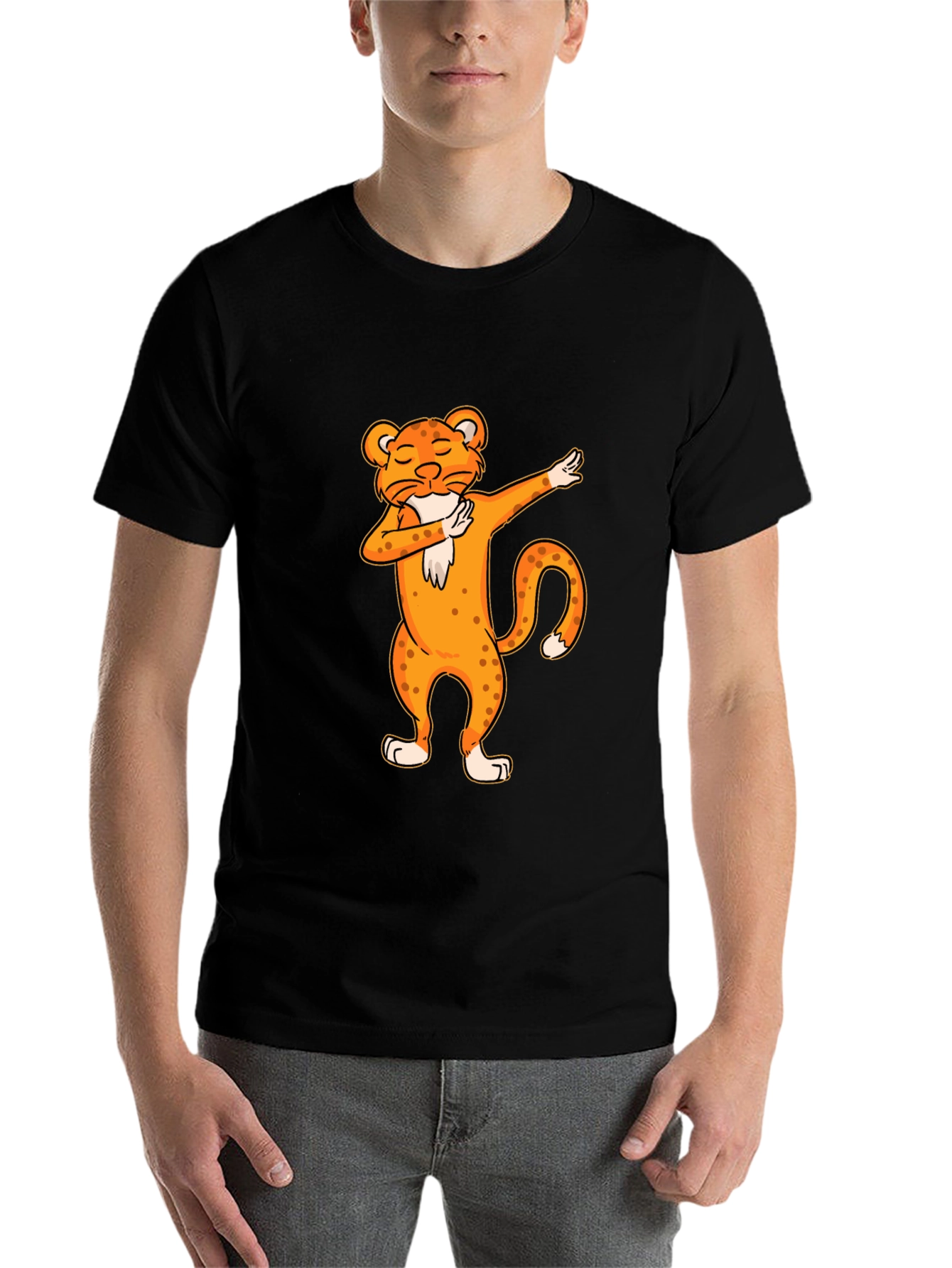 Black Dabbing Leopard Graphic Tee - Cool Novelty T-Shirt view 7