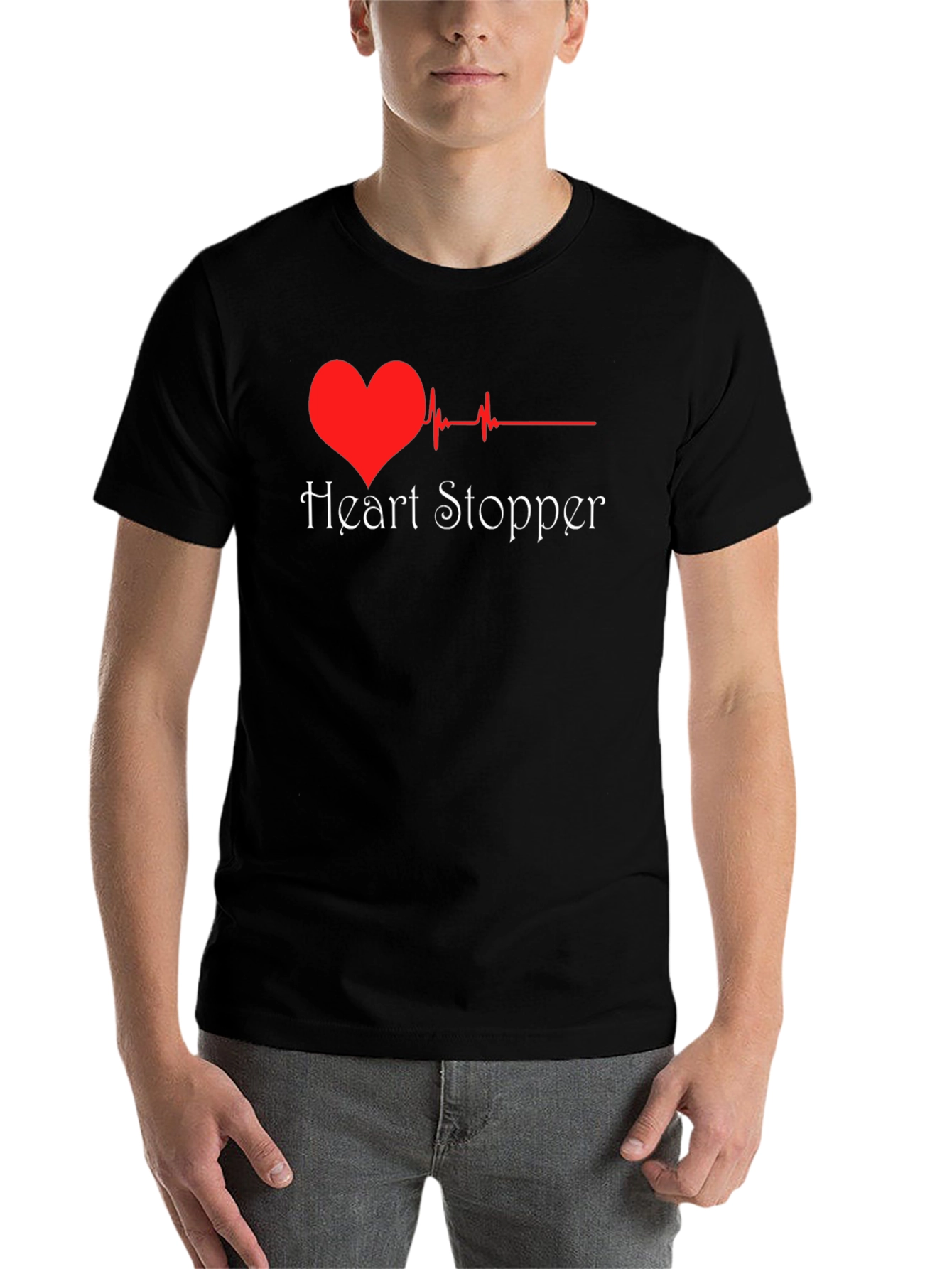 Black Heart Stopper T-Shirt - Heartbeat Design view 7